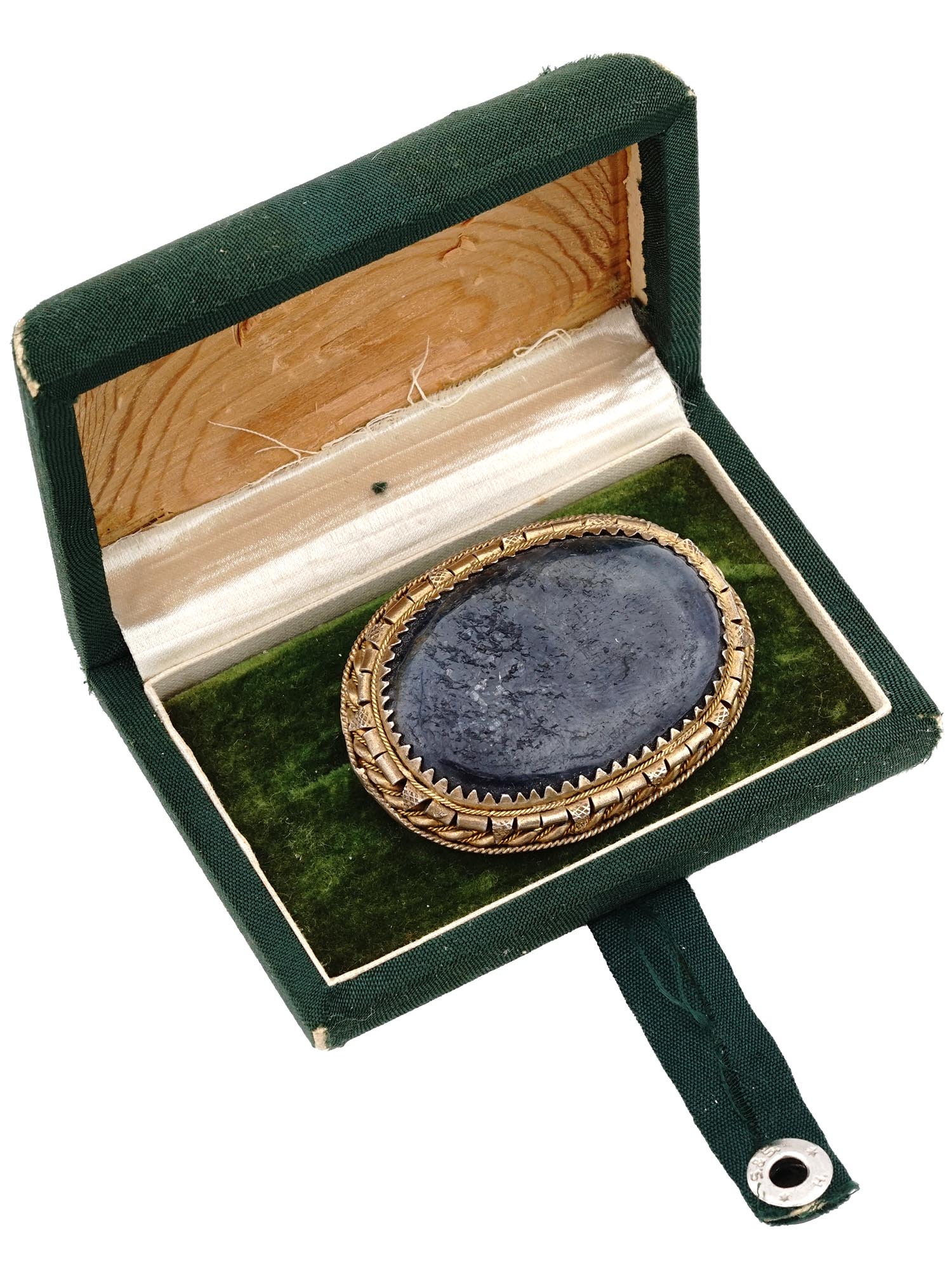 EARLY 20TH C GILT SILVER BLUE AGATE STONE BROOCH PIC-0