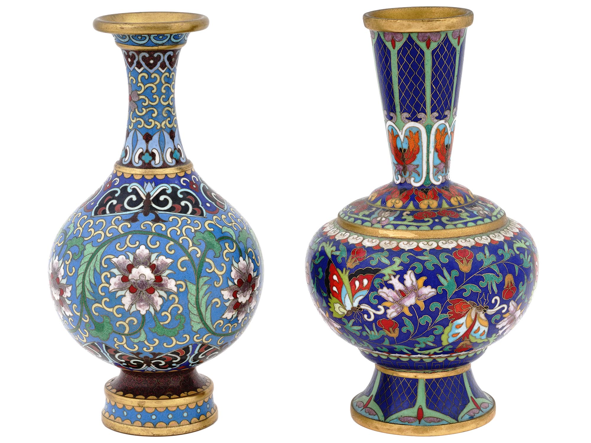 CHINESE FLORAL CLOISONNE ENAMEL OVER BRASS VASES PIC-0