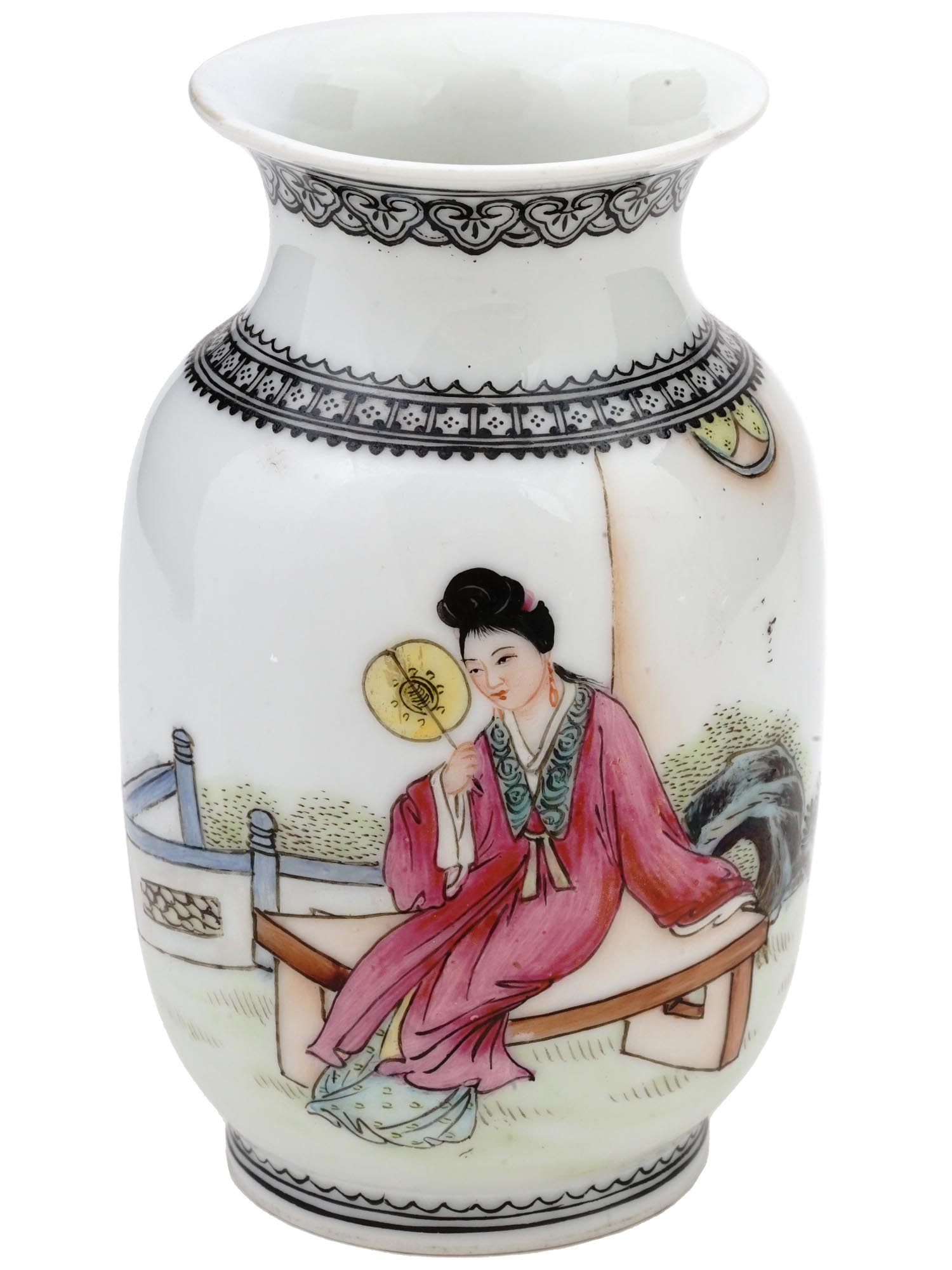 ANTIQUE CHINESE QING DYNASTY LADY PORCELAIN VASE PIC-0