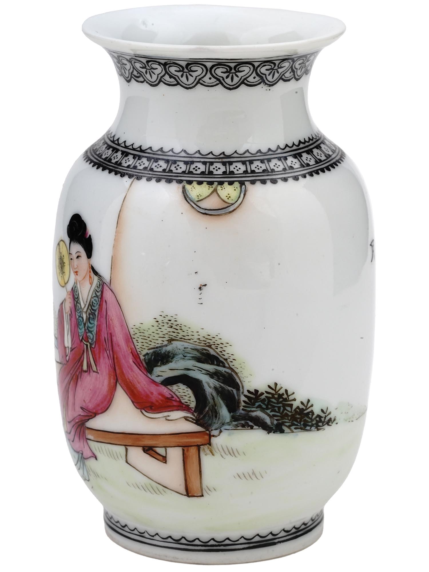 ANTIQUE CHINESE QING DYNASTY LADY PORCELAIN VASE PIC-1