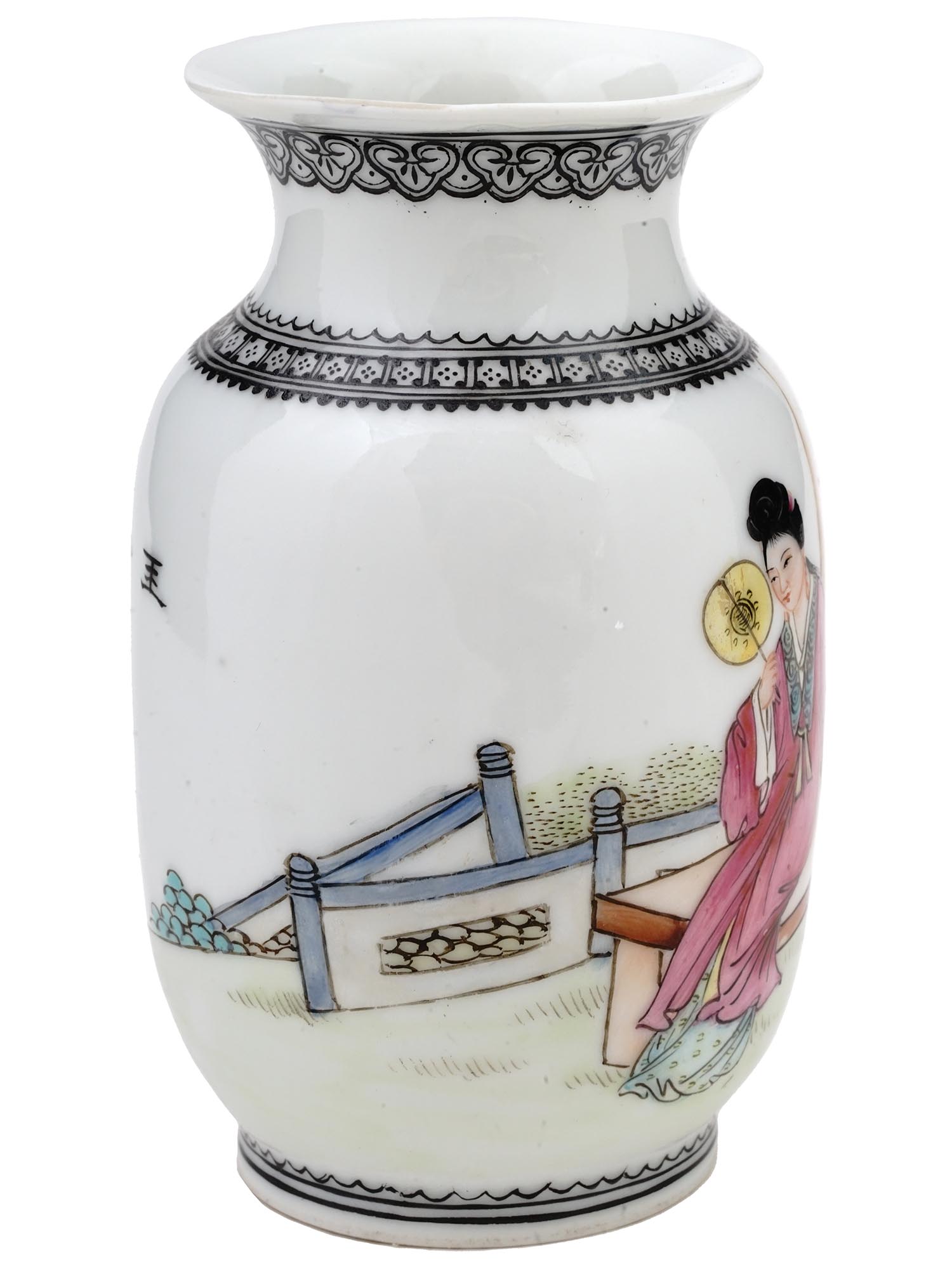 ANTIQUE CHINESE QING DYNASTY LADY PORCELAIN VASE PIC-3