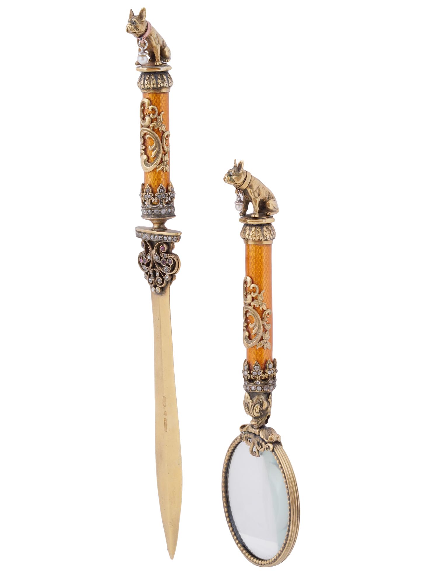 RUSSIAN GILT SILVER ENAMEL LETTER OPENER AND LENS PIC-3