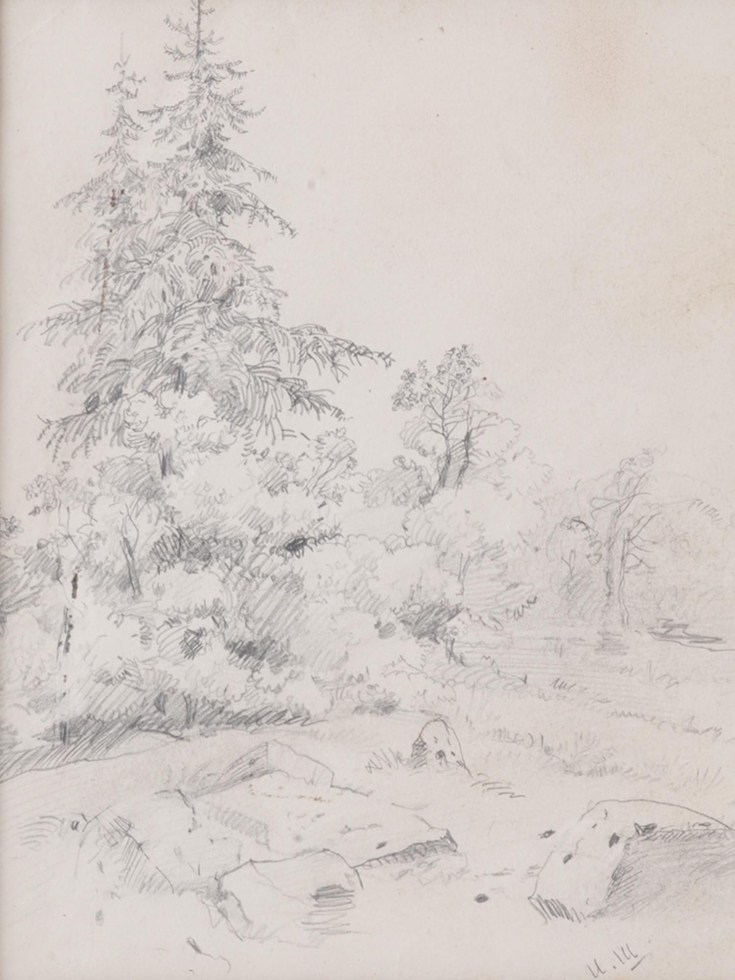RUSSIAN LANDSCAPE PENCIL PAINTING BY IVAN SHISHKIN PIC-1