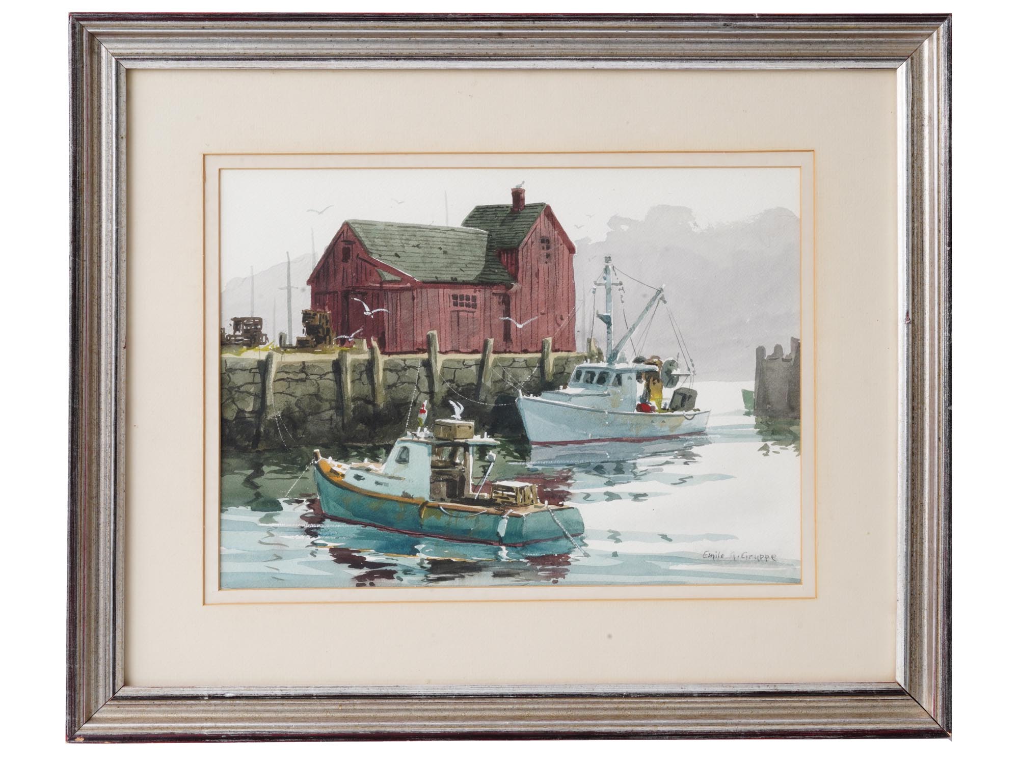 AMERICAN PORT WATERCOLOR PAINTING BY EMILE GRUPPE PIC-0