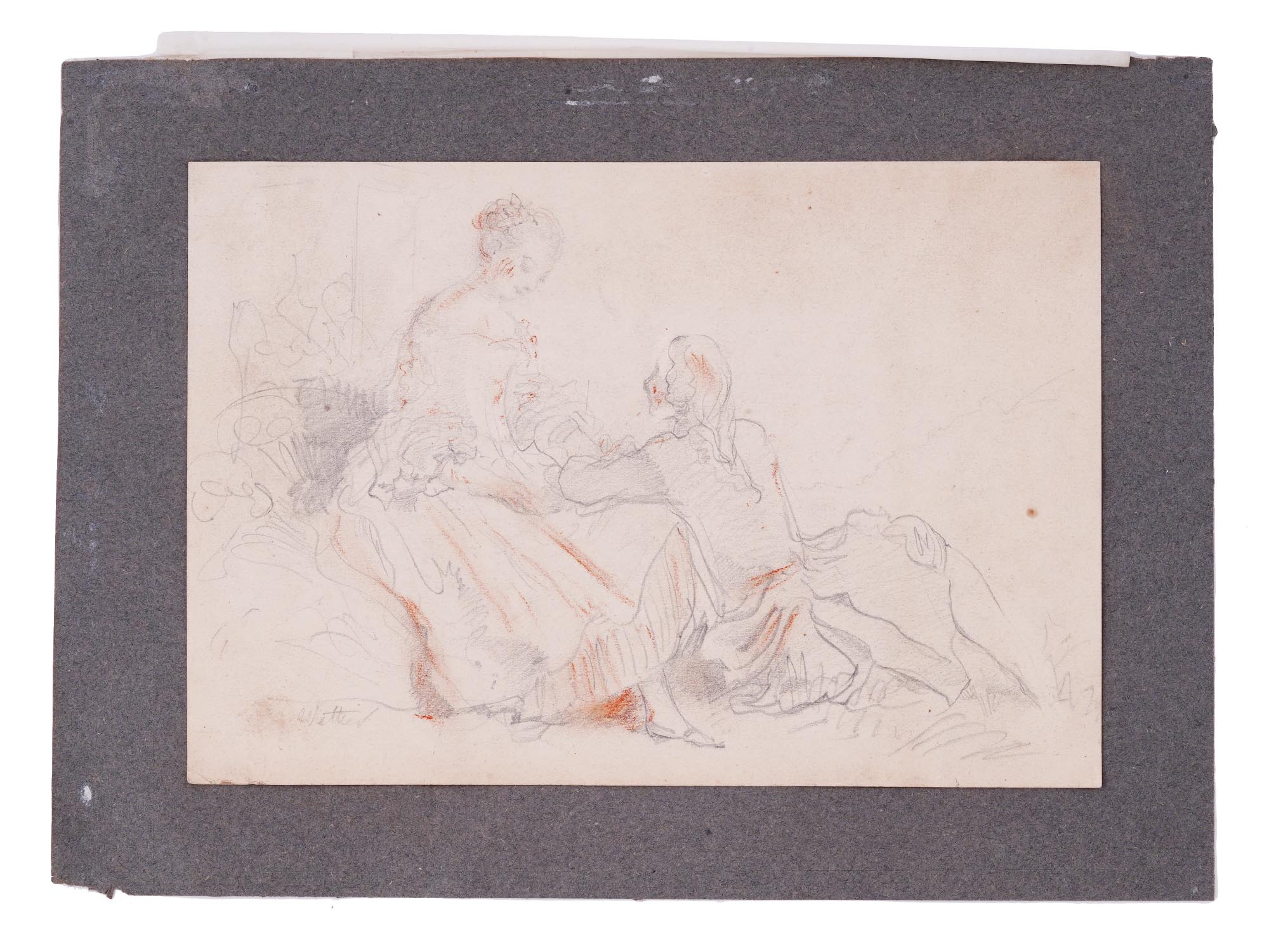 ATTR ANTOINE WATTEAU FRENCH SKETCH PENCIL PAINTING PIC-0