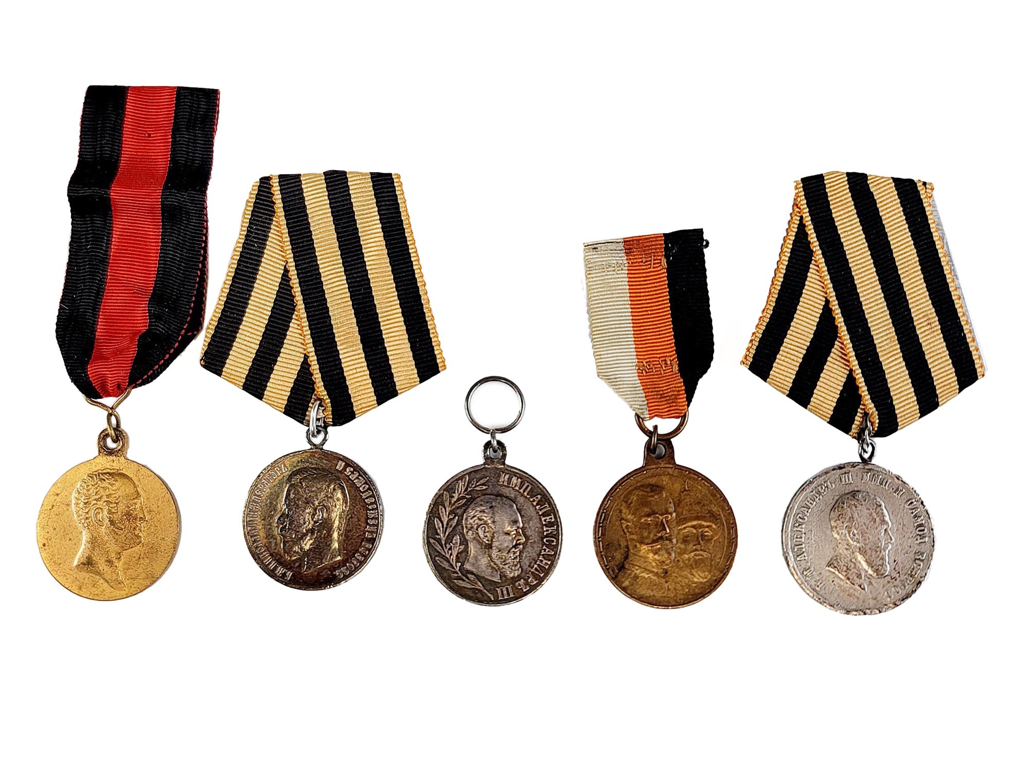 GROUP OF 5 ORIGINAL ANTIQUE IMPERIAL RUSSIAN MEDALS PIC-0