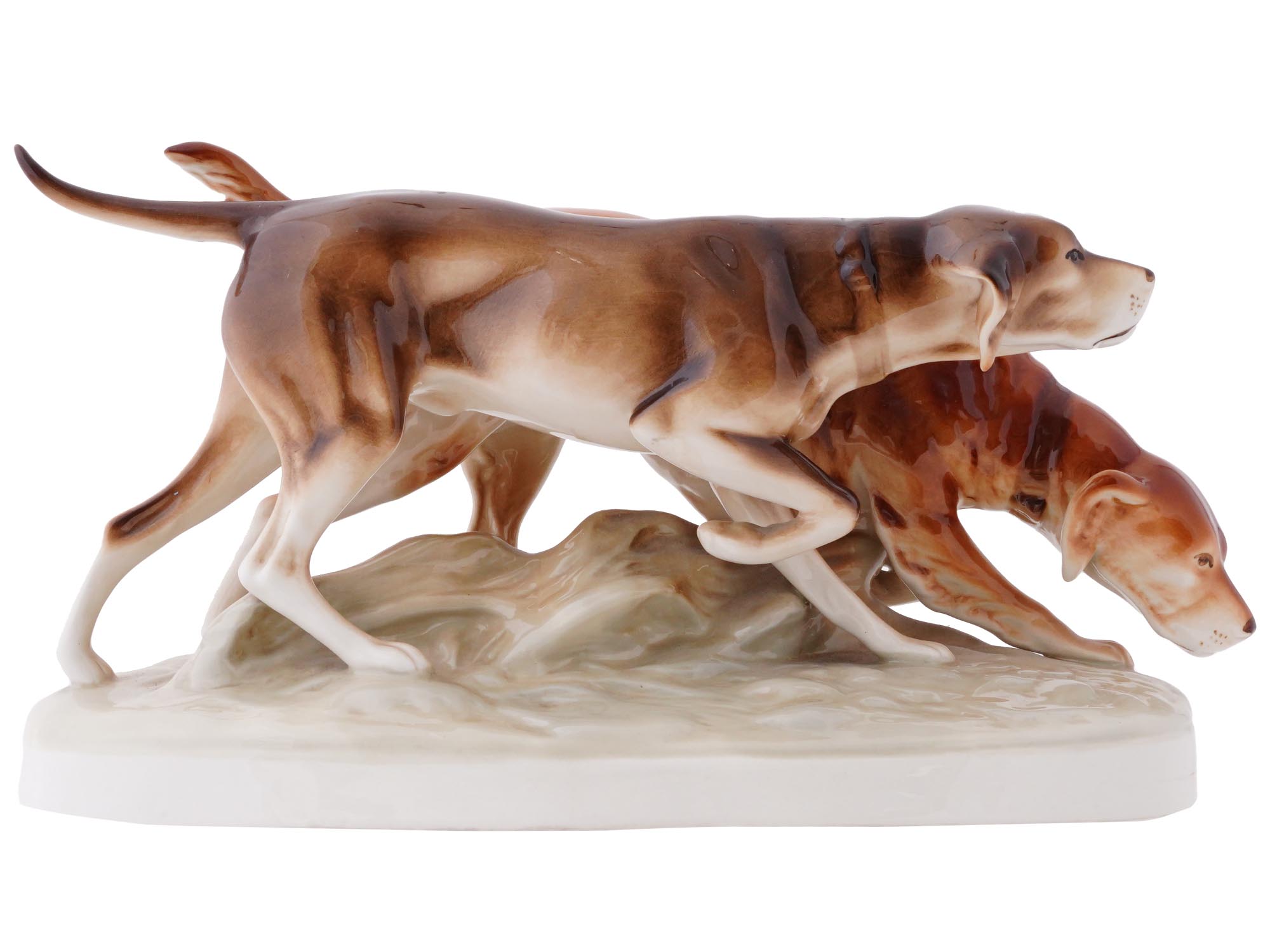 LARGE CZECH ROYAL DUX PORCELAIN HOUND DOGS STATUE PIC-1