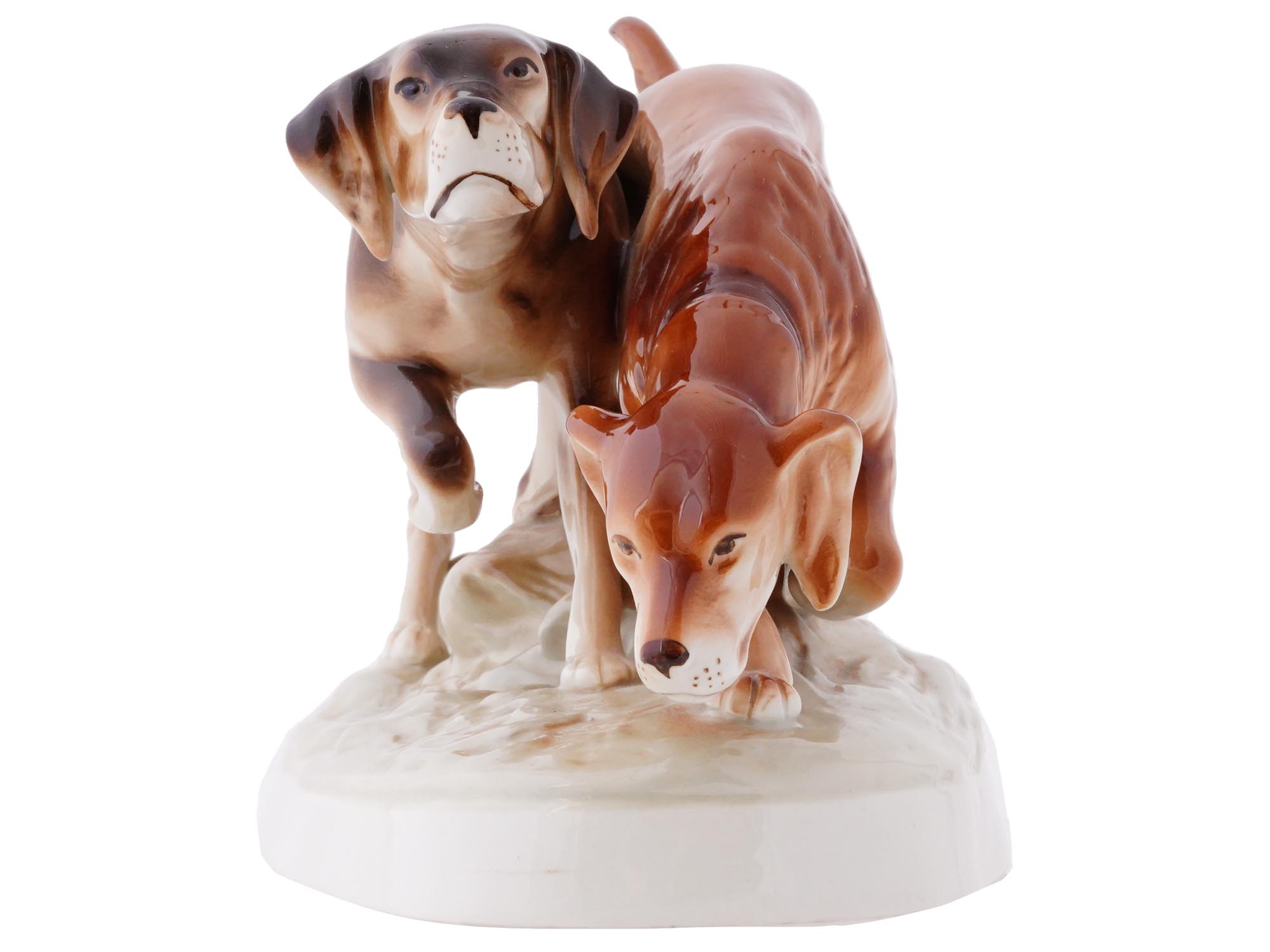 LARGE CZECH ROYAL DUX PORCELAIN HOUND DOGS STATUE PIC-2