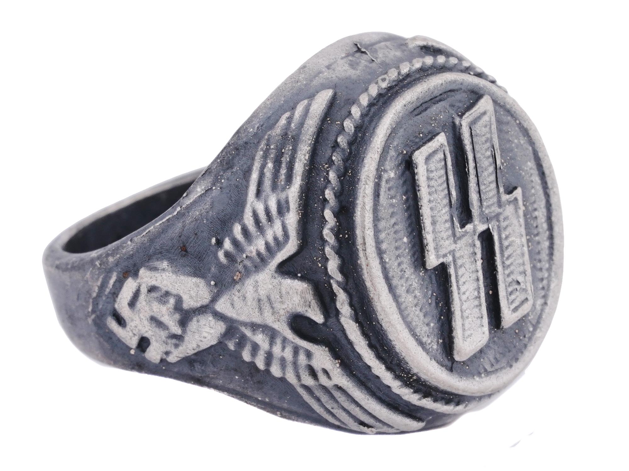 WWII NAZI GERMAN WAFFEN SS OFFICER SILVER RING PIC-1