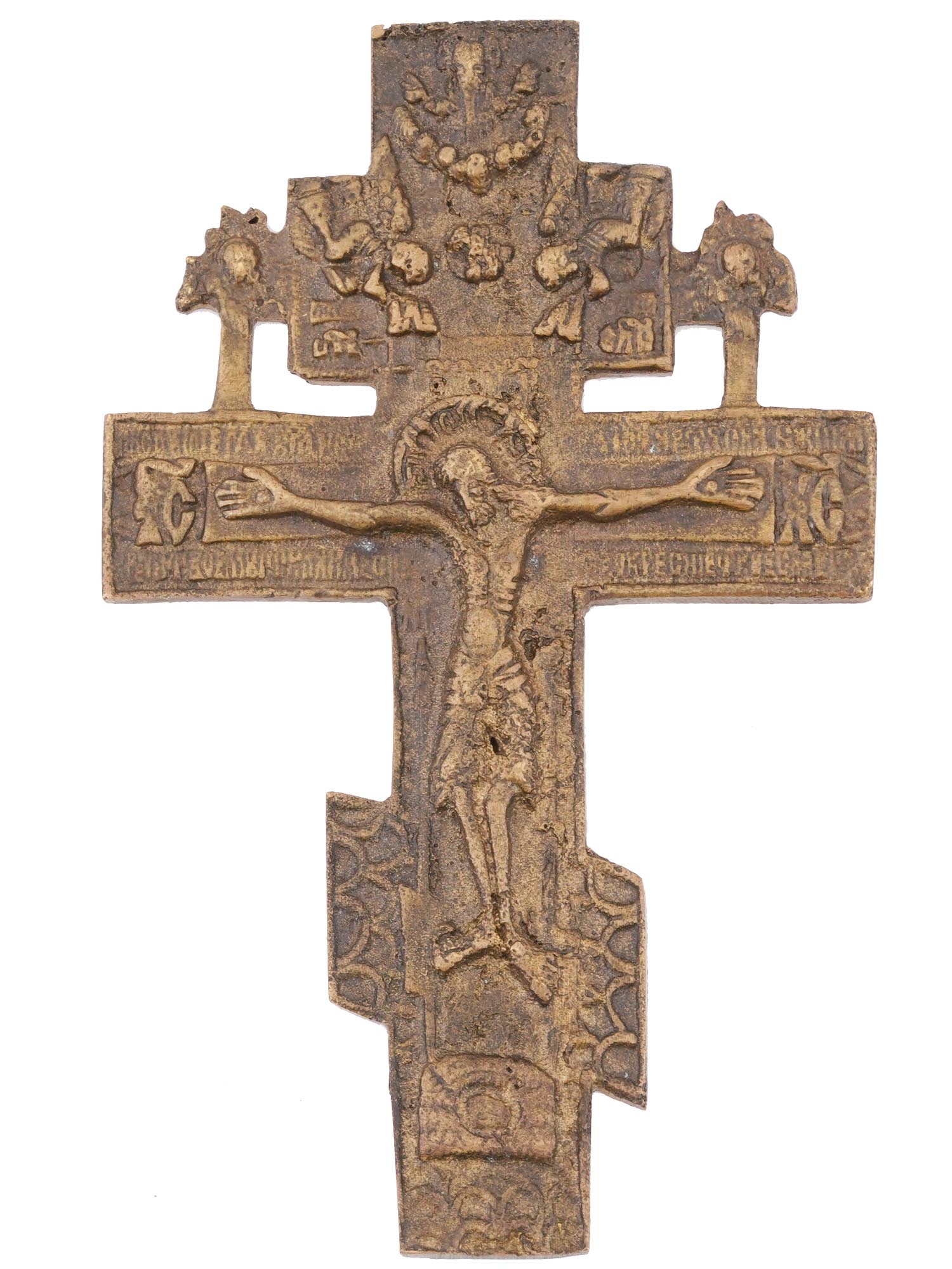 19TH CENTURY RUSSIAN ORTHODOX BRONZE CROSS CRUCIFIX PIC-0