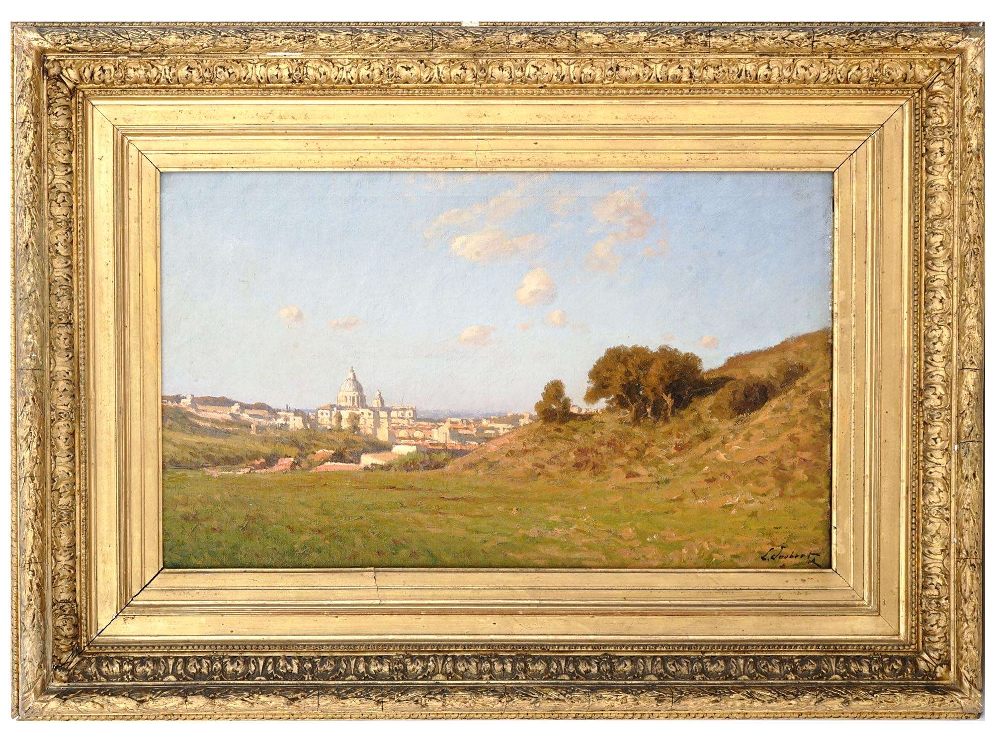 ANTIQUE VIEW OF ROME OIL PAINTING BY LEON JOUBERT PIC-0
