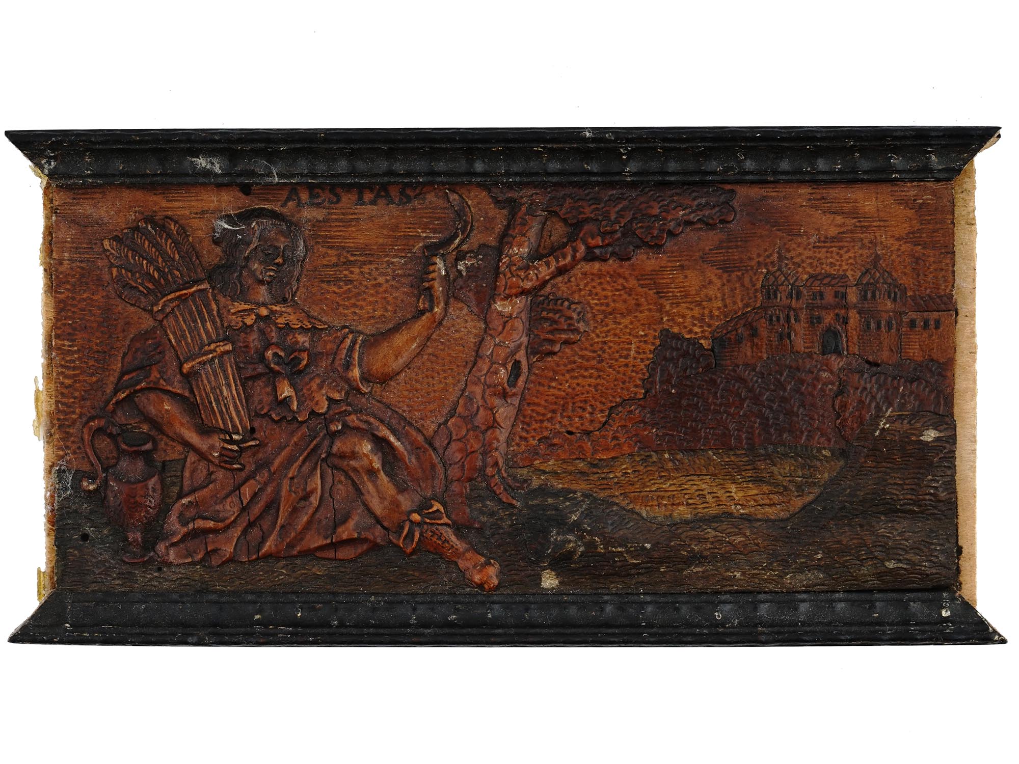 ANTIQUE 1700S HAND CARVED ALLEGORICAL WOODEN PANELS PIC-2