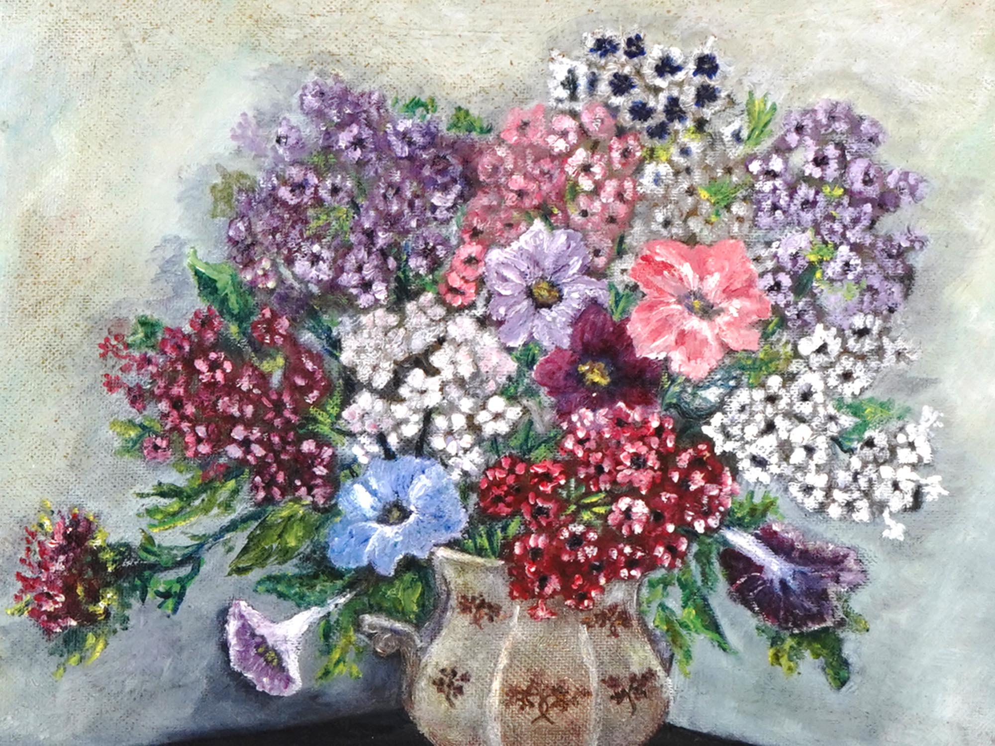 MID CENT AMERICAN FLOWER STILL LIFE OIL PAINTING PIC-1