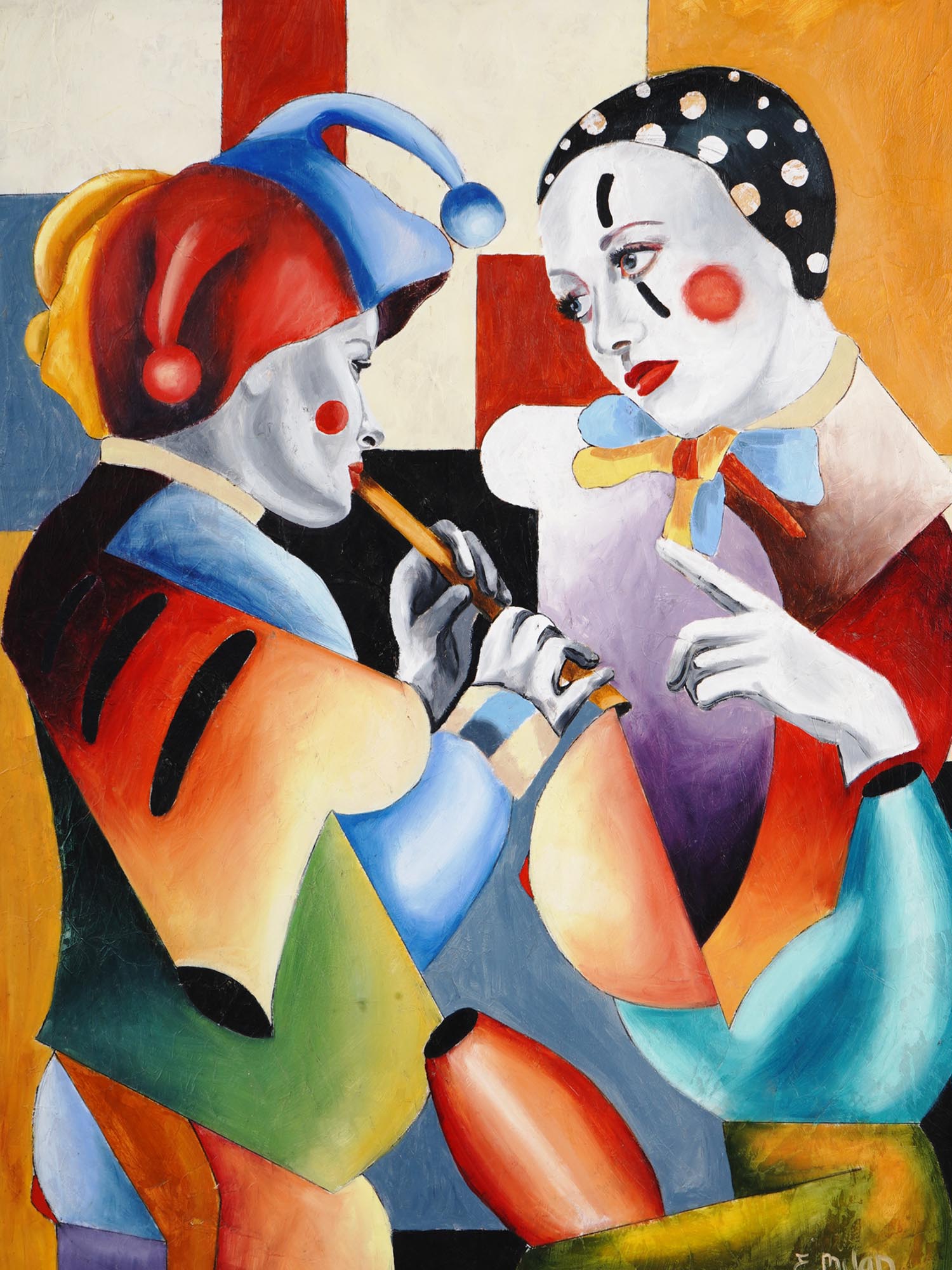 ELLI MILAN OIL ON CANVAS HARLEQUIN PAINTING 1998 PIC-1