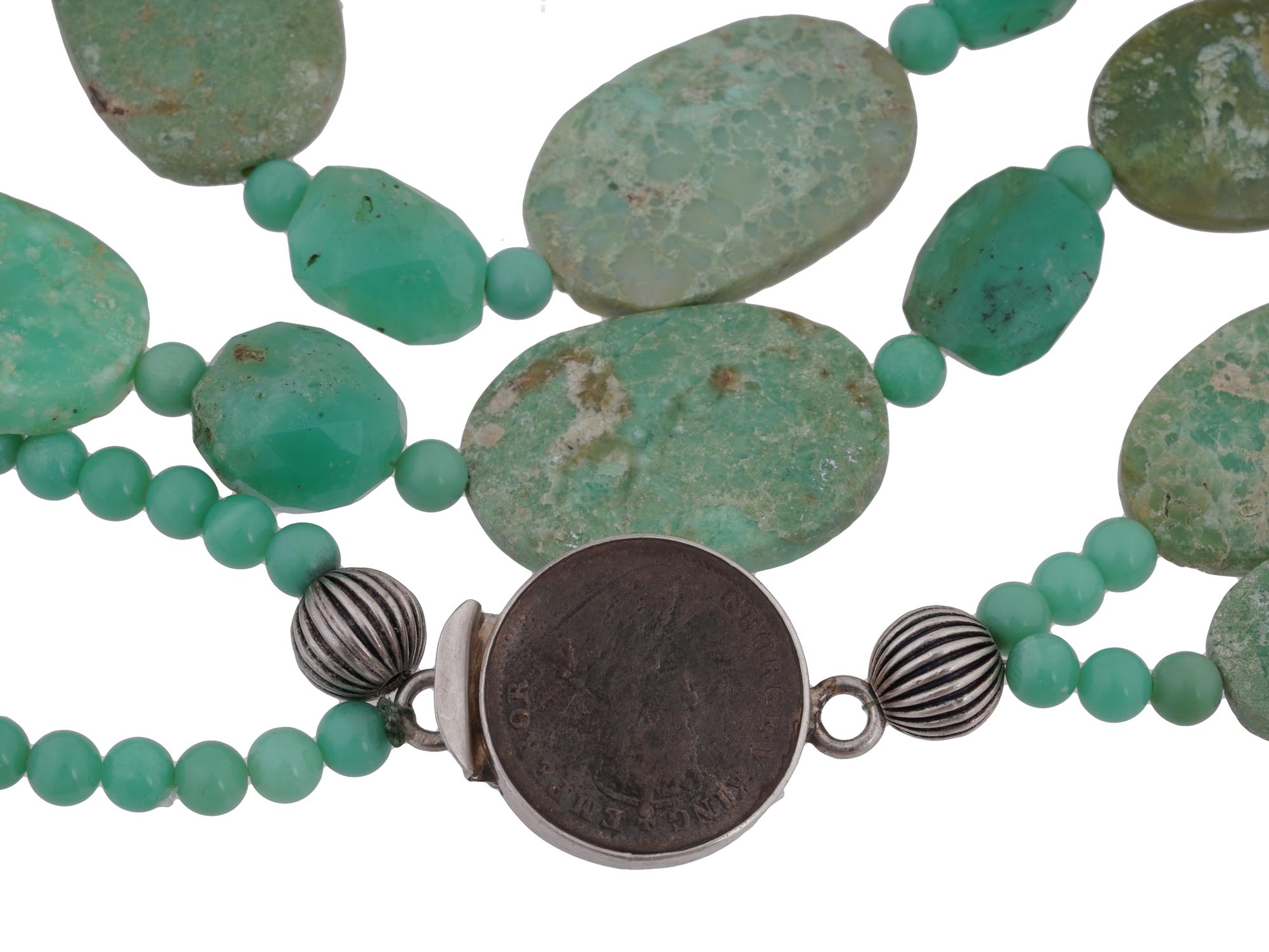 TURQUOISE BEADED NECKLACE WITH GEORGE V COIN CLASP PIC-2