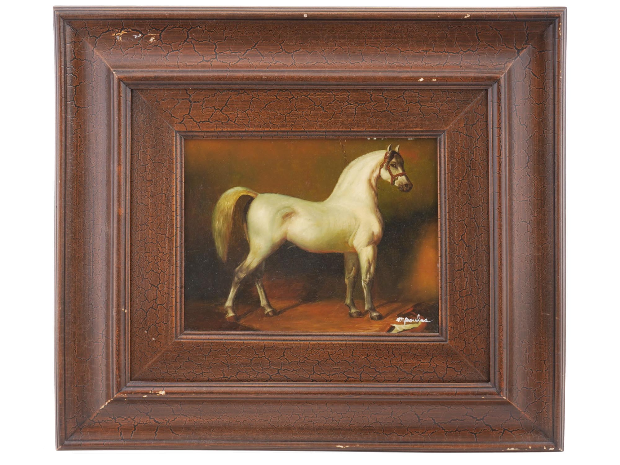 PORTRAIT OF HORSE OIL PAINTING SIGNED BY M POULAS PIC-0