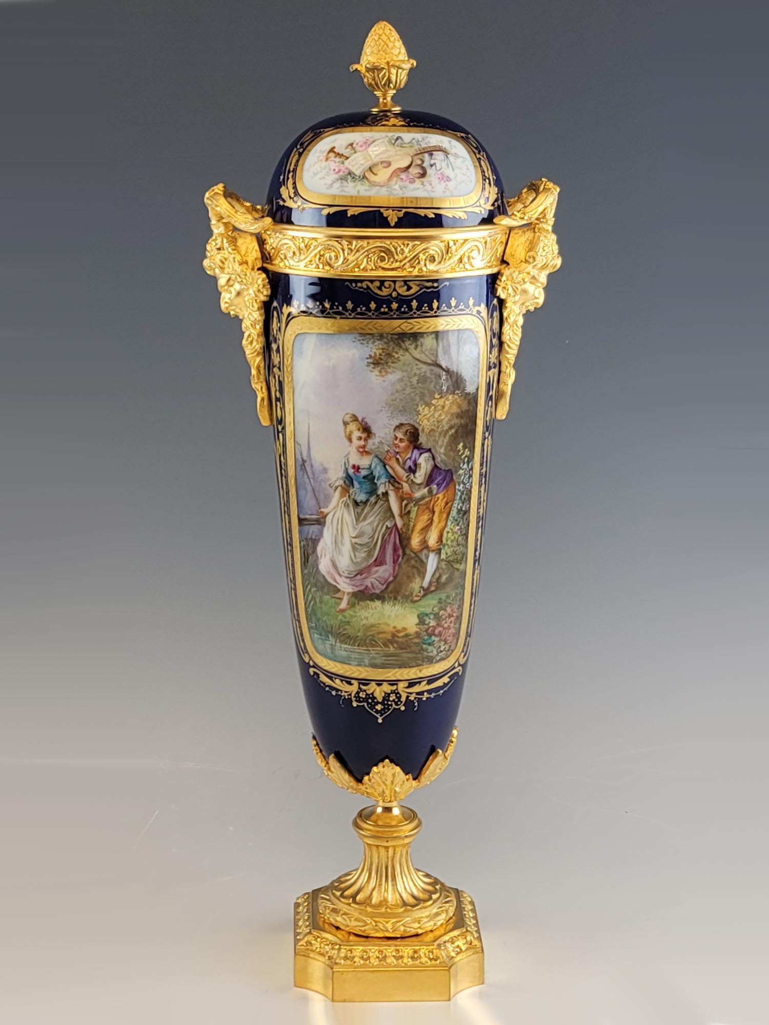 19TH C FRENCH SEVRES PORCELAIN GILT BRONZE URN PIC-0