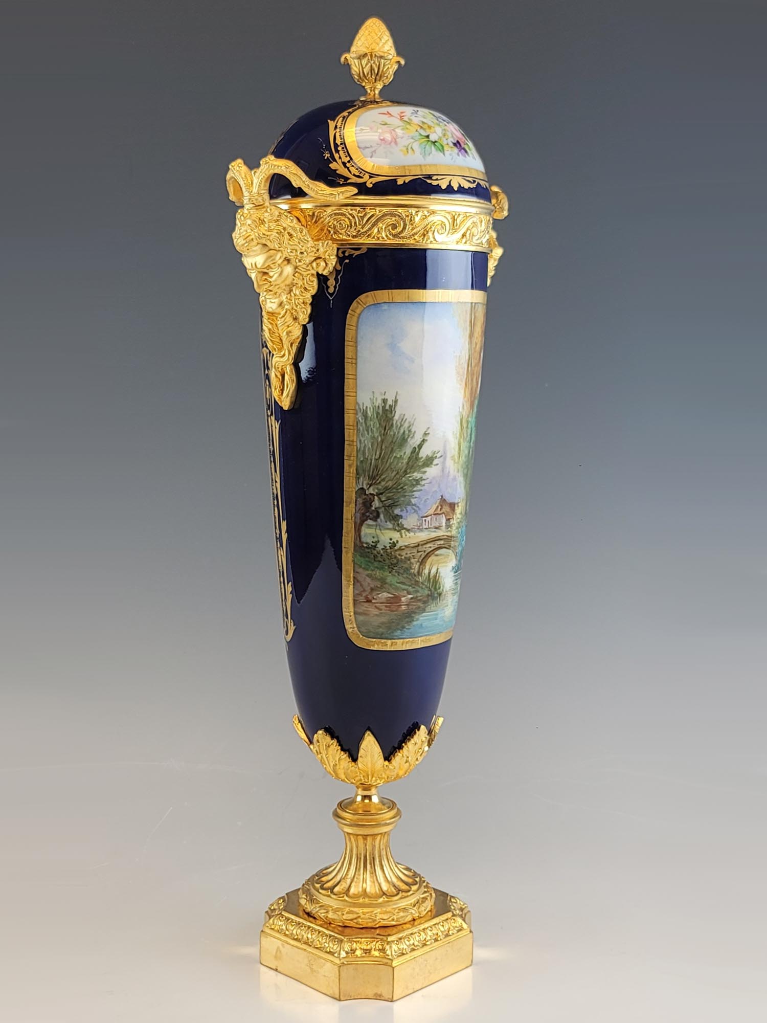 19TH C FRENCH SEVRES PORCELAIN GILT BRONZE URN PIC-2