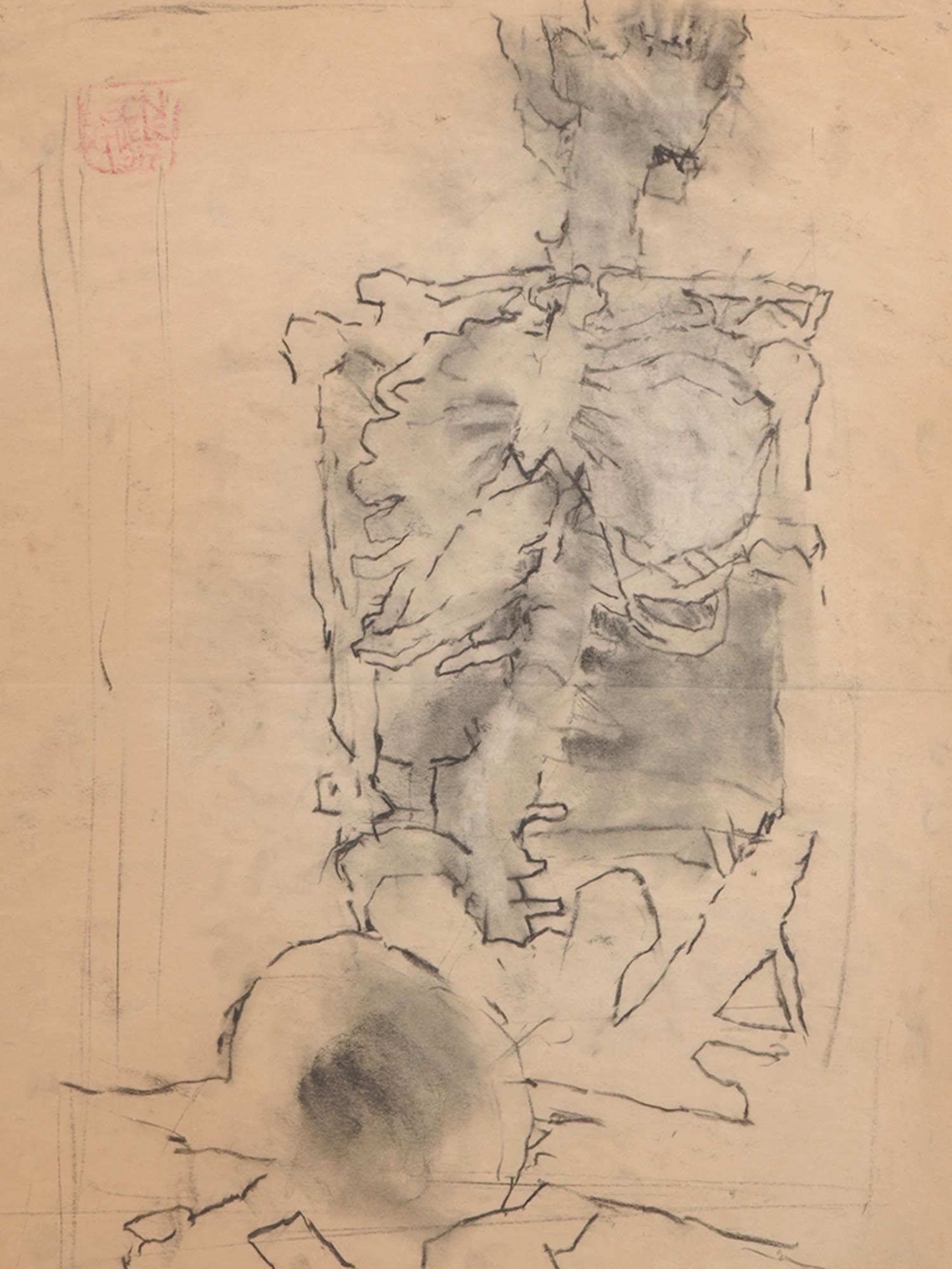 ATTRIBUTED TO EGON SCHIELE STUDY CHARCOAL PAINTING PIC-1