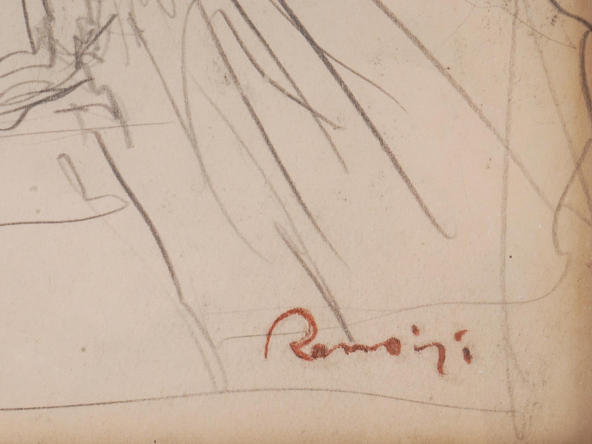 ATTRIBUTED TO RENOIR FRENCH SKETCH PENCIL PAINTING PIC-2