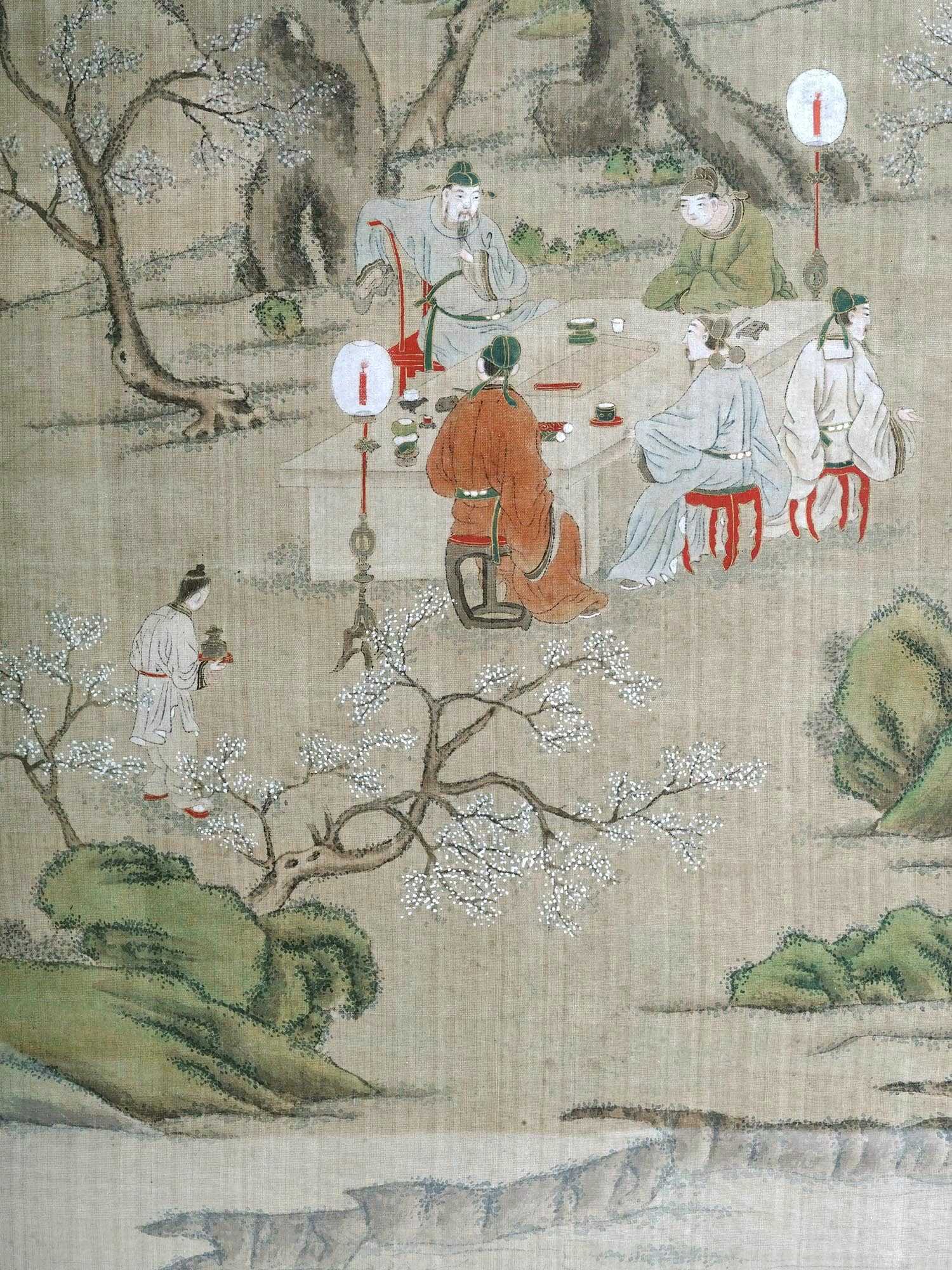 ANTIQUE CHINESE PAINTING ON SILK SCROLL INSCRIBED PIC-1