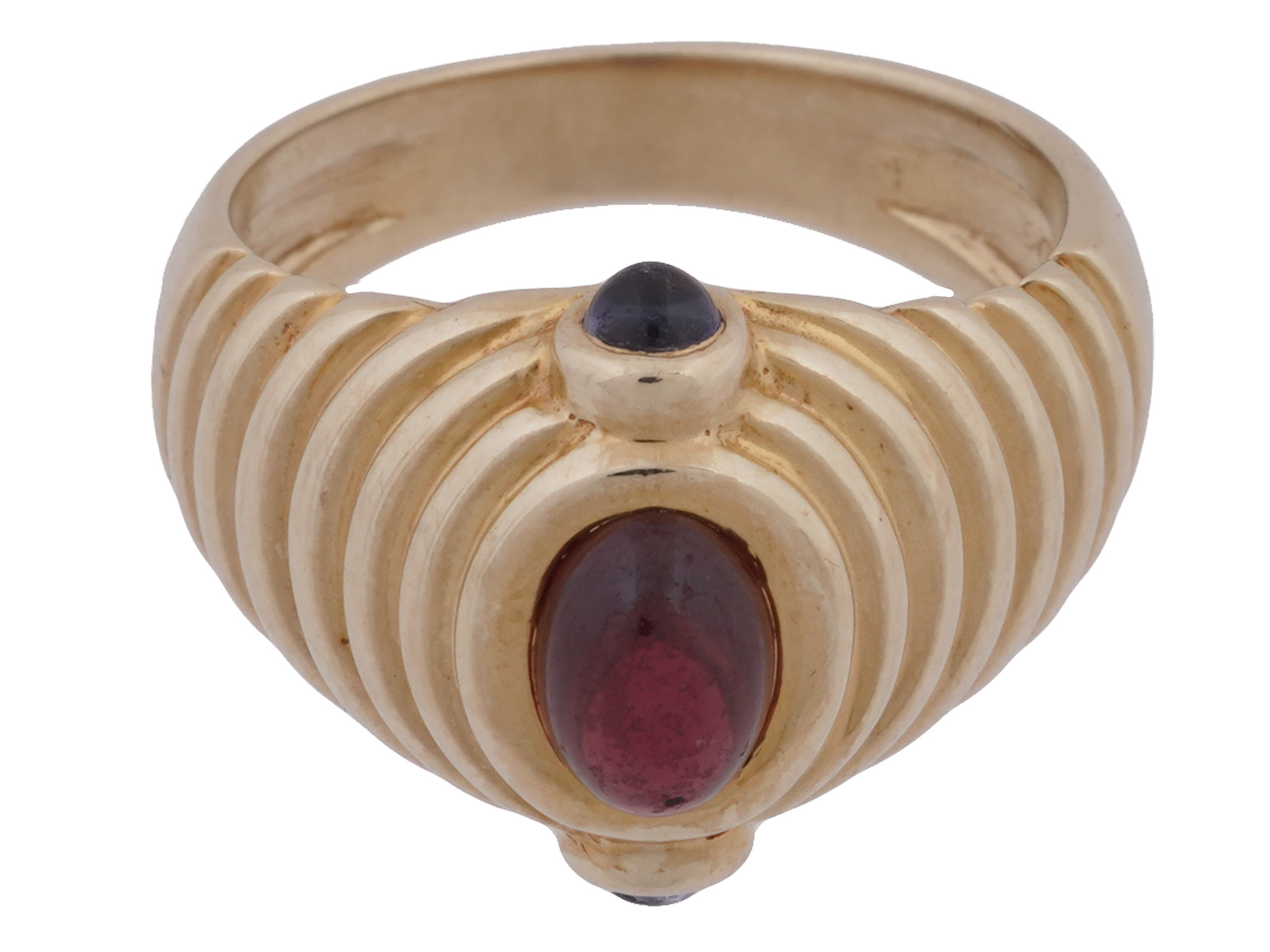 VINTAGE 14K YELLOW GOLD GARNET SAPPHIRE DOME RING PIC-2