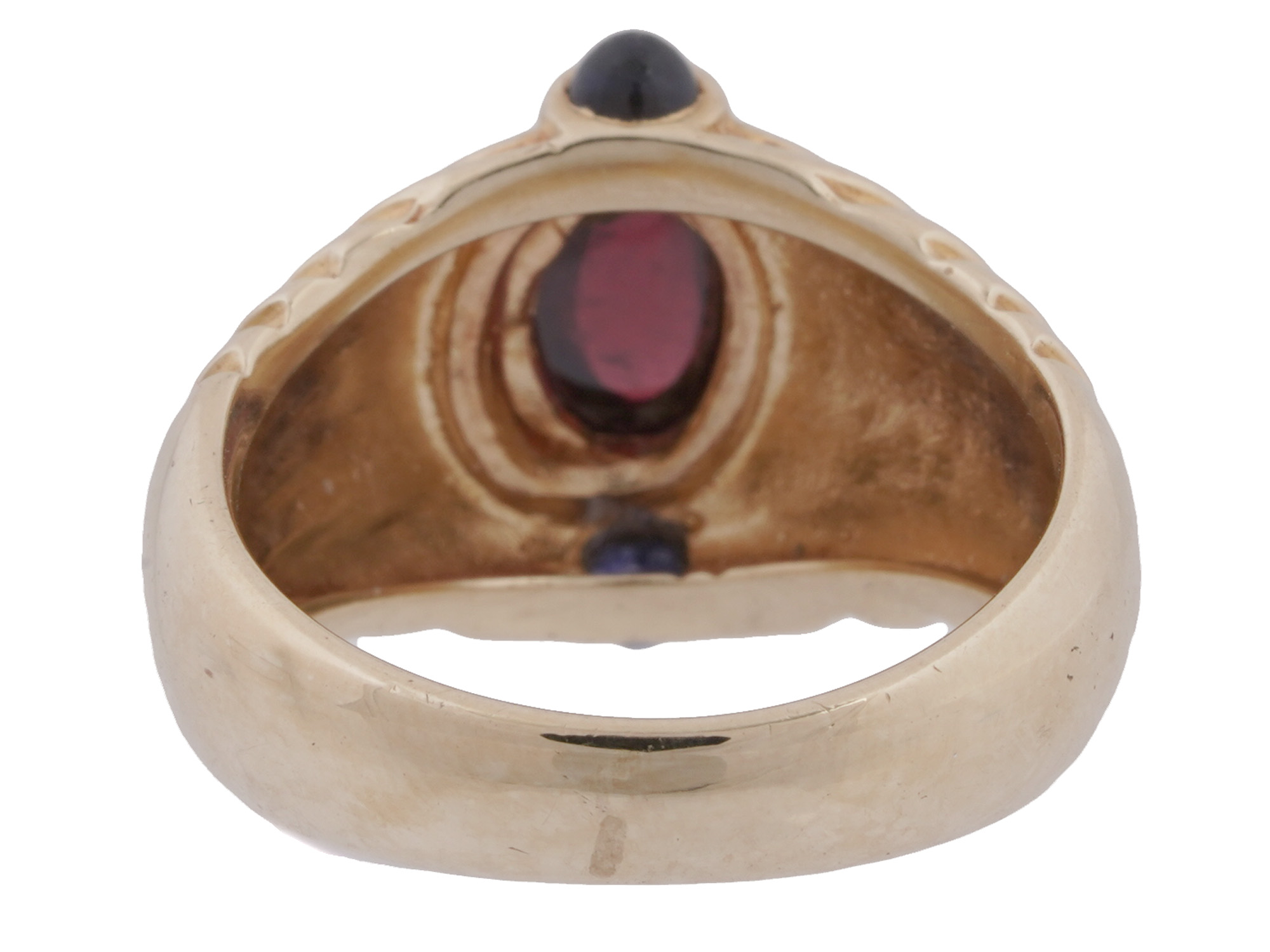 VINTAGE 14K YELLOW GOLD GARNET SAPPHIRE DOME RING PIC-4