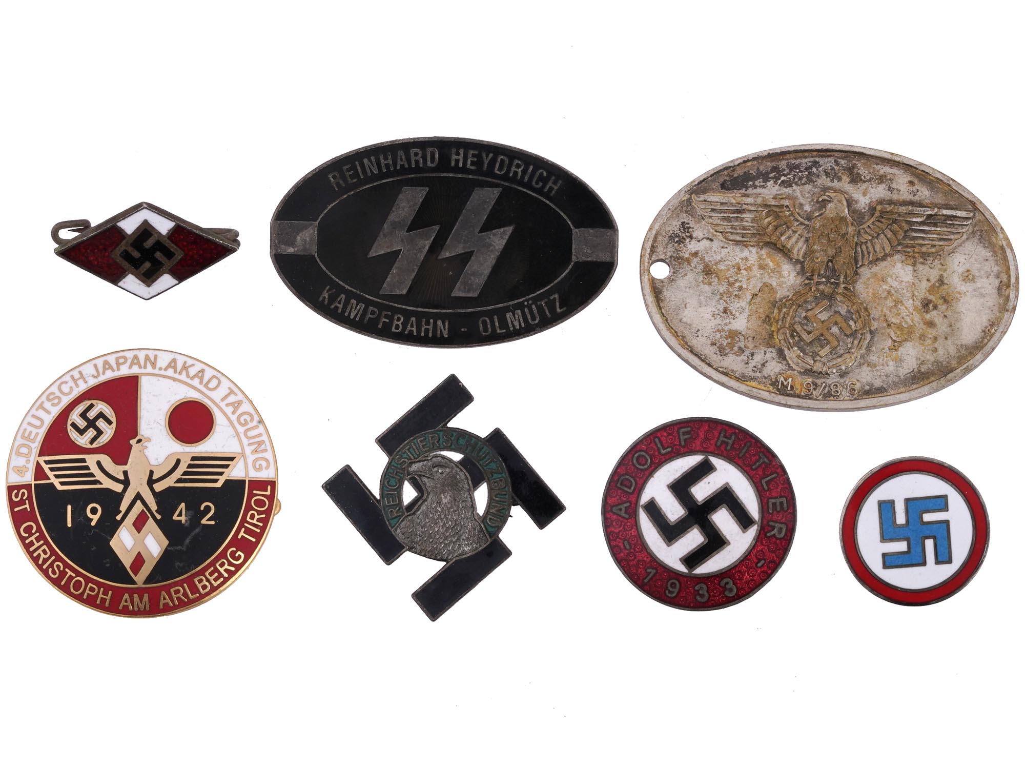 WWII NAZI GERMAN PIN BADGES AND GESTAPO ID TAG PIC-0