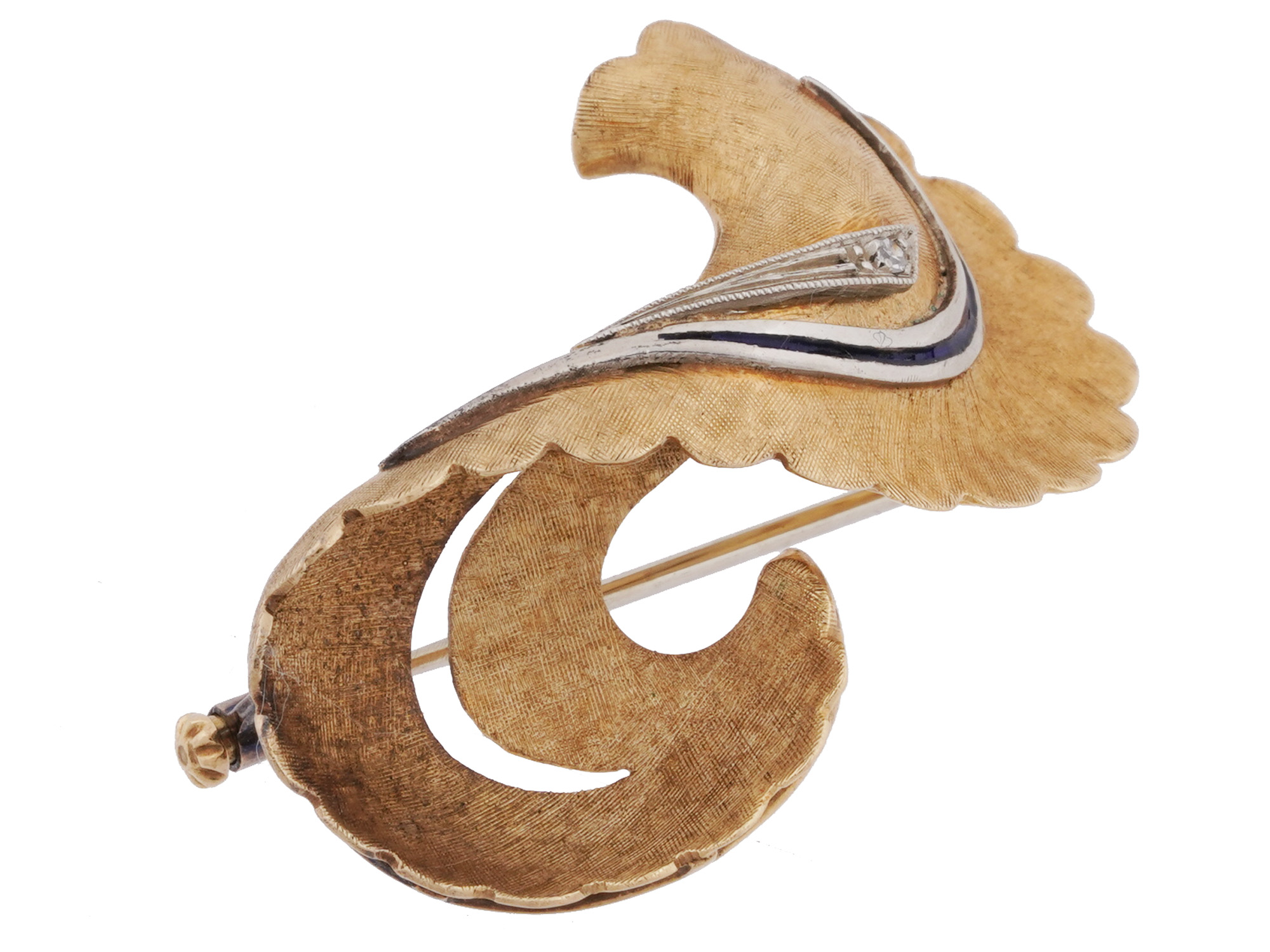 VINTAGE ITALIAN 18K GOLD ETCHED SWIRL BROOCH PIC-1