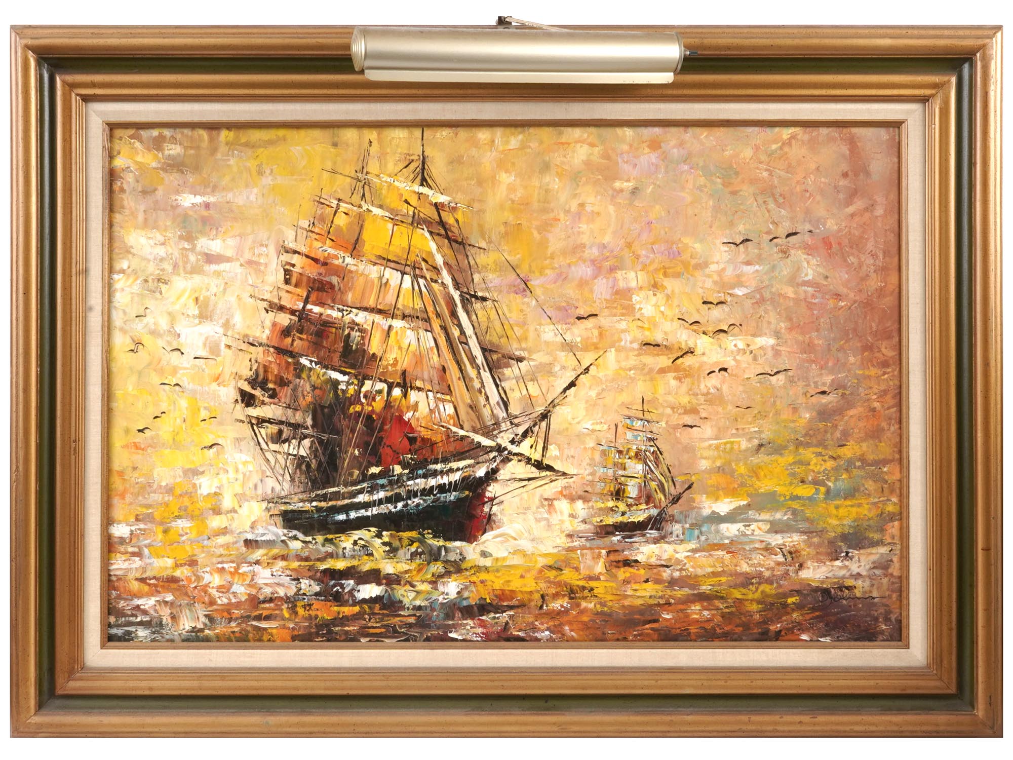SEASCAPE WITH SAILING SHIP OIL PAINTING BY JOHNS PIC-0