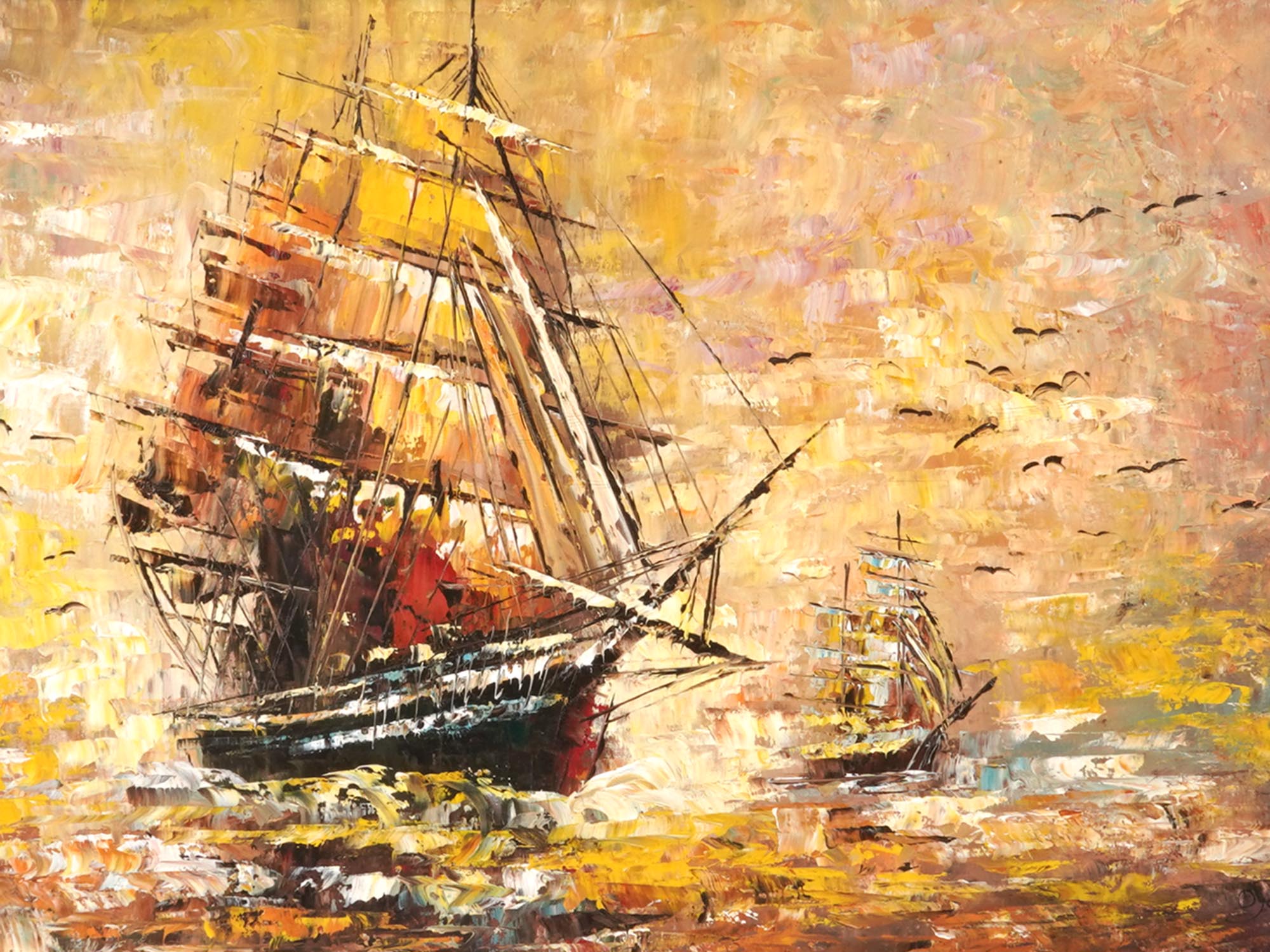 SEASCAPE WITH SAILING SHIP OIL PAINTING BY JOHNS PIC-1
