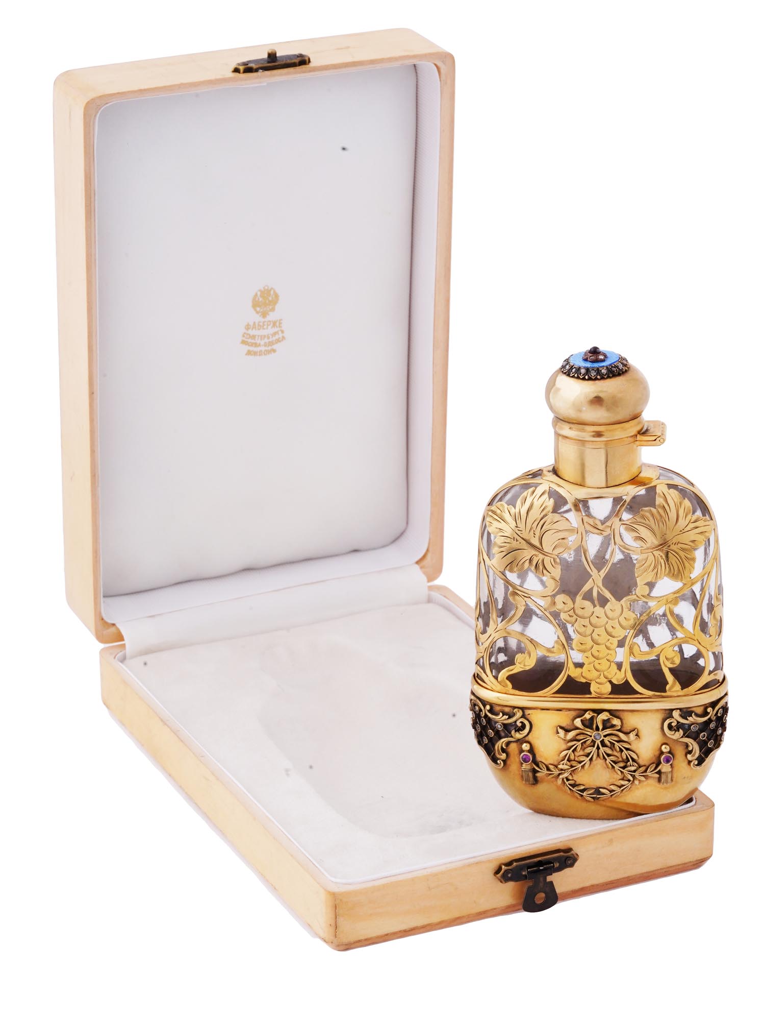 RUSSIAN GILT SILVER OVER GLASS AND DIAMONDS FLASK PIC-0