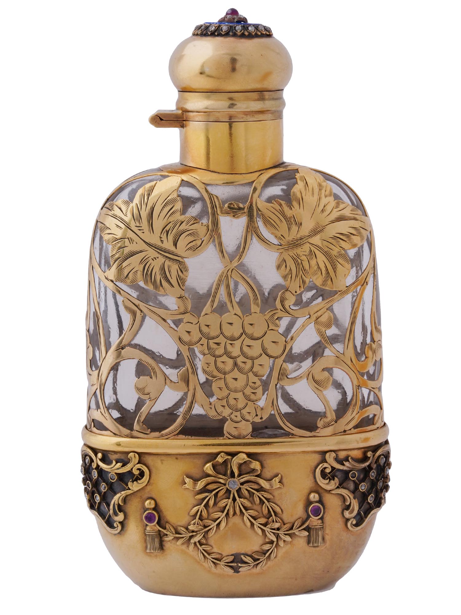 RUSSIAN GILT SILVER OVER GLASS AND DIAMONDS FLASK PIC-5