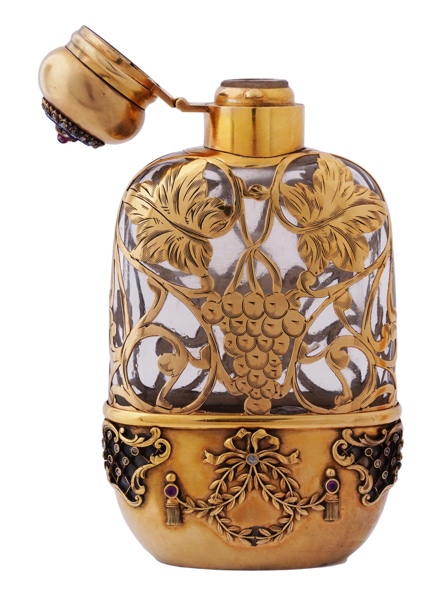 RUSSIAN GILT SILVER OVER GLASS AND DIAMONDS FLASK PIC-6