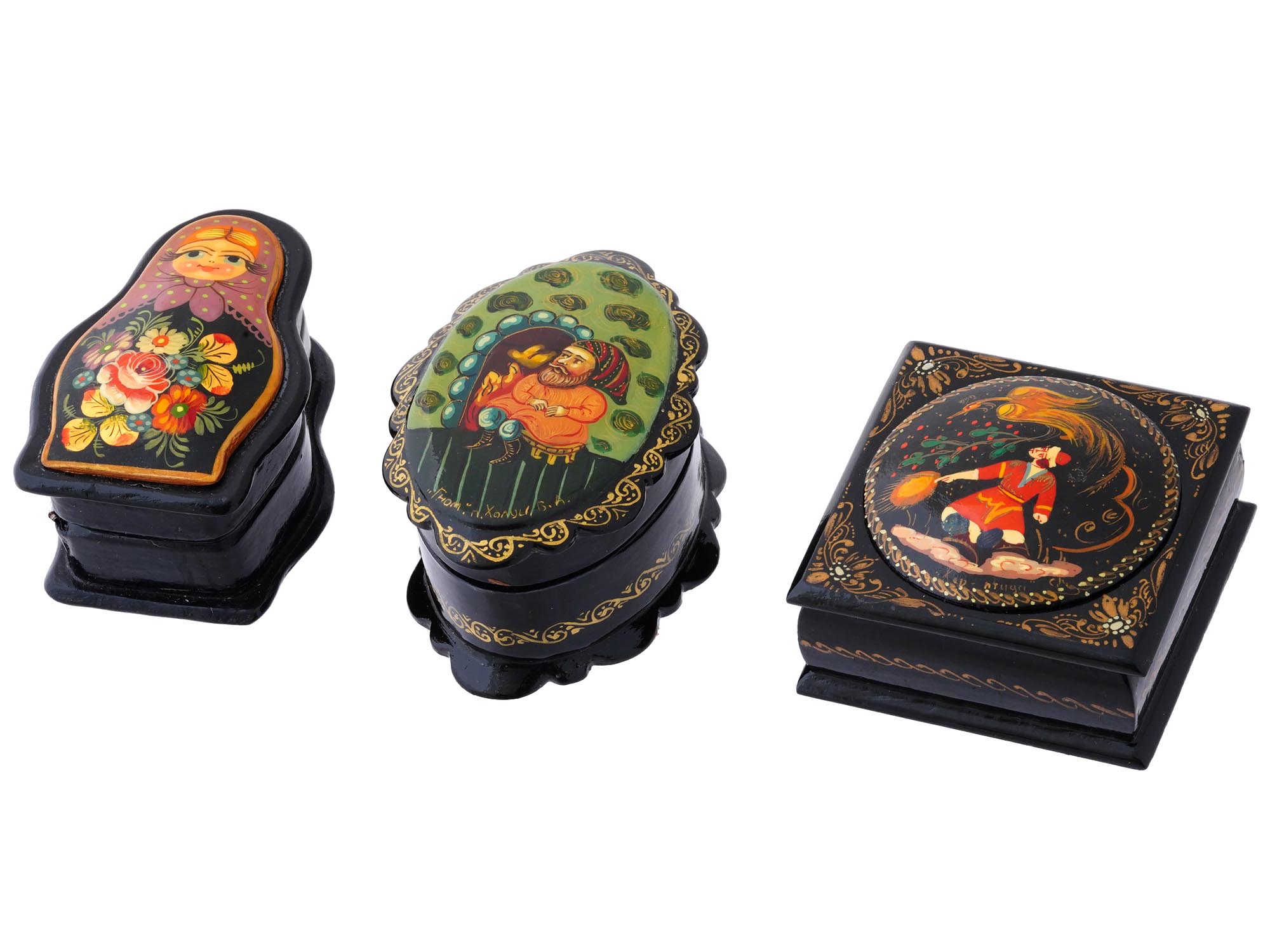 VINTAGE RUSSIAN KHOLUY LACQUER WOODEN TRINKET BOXES PIC-0
