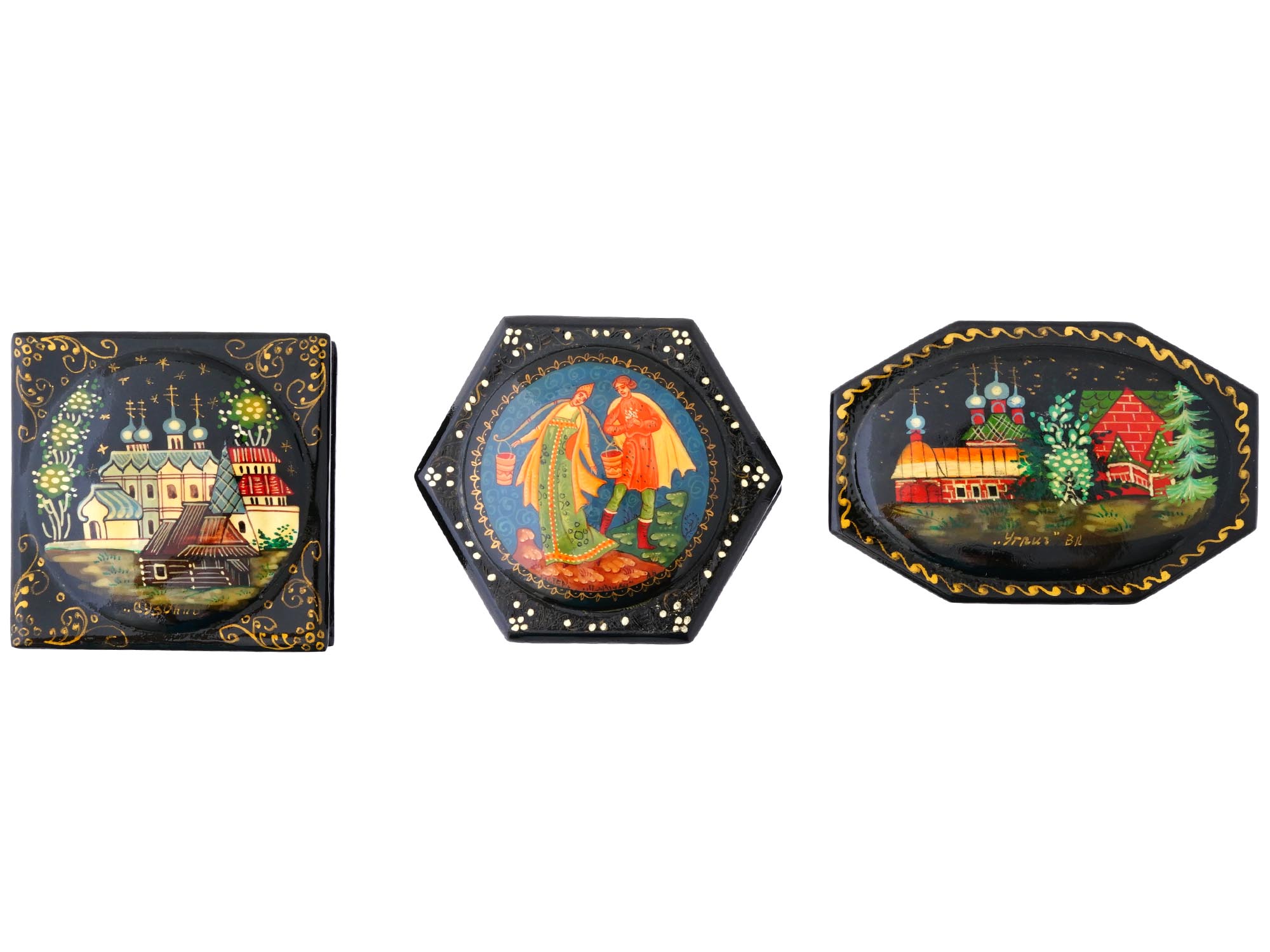 VINTAGE RUSSIAN MSTERA LACQUER WOODEN TRINKET BOXES PIC-3