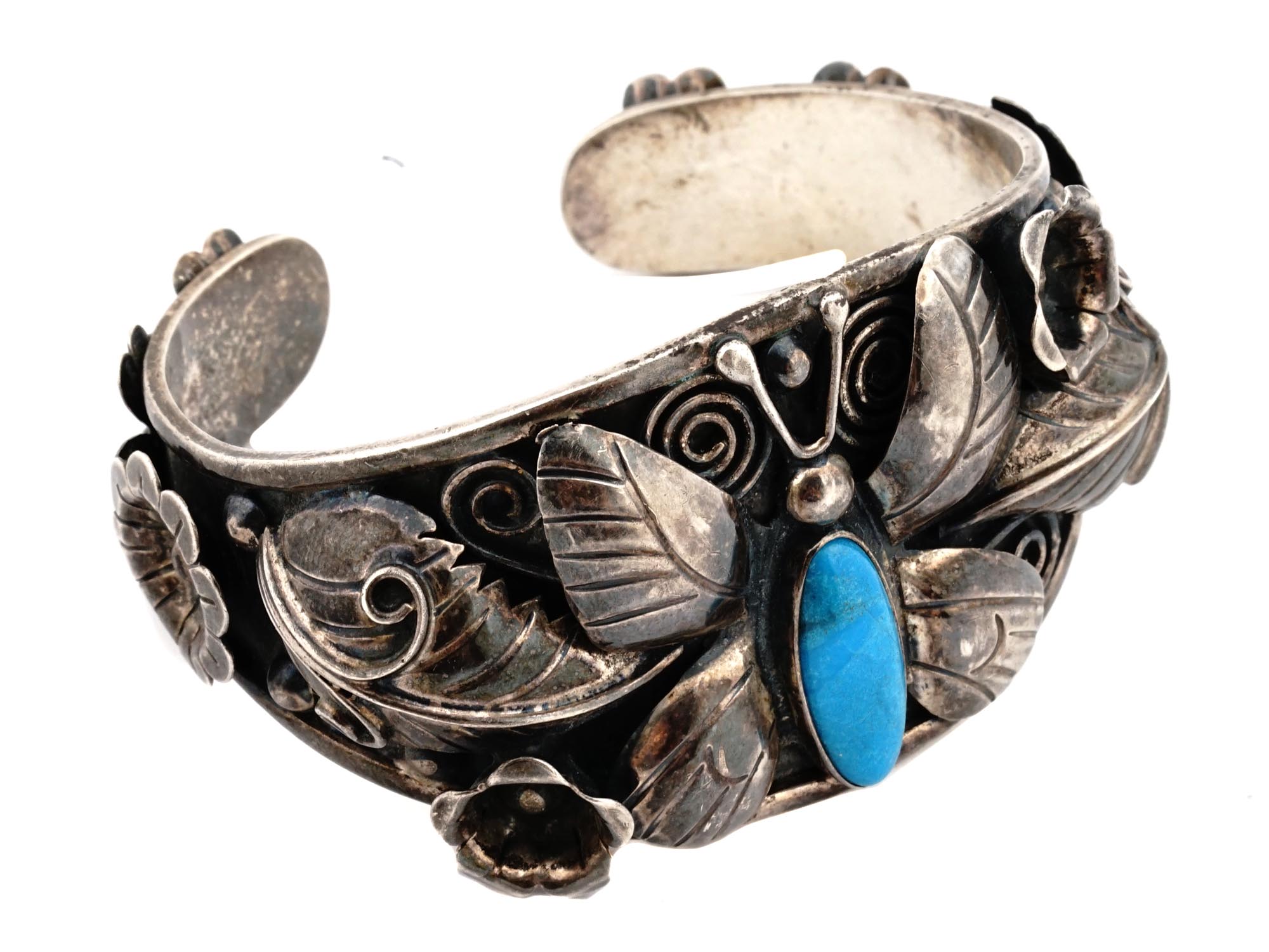 VTG AMERICAN NAVAJO STYLE SILVER TURQUOISE CUFF BANGLE PIC-0