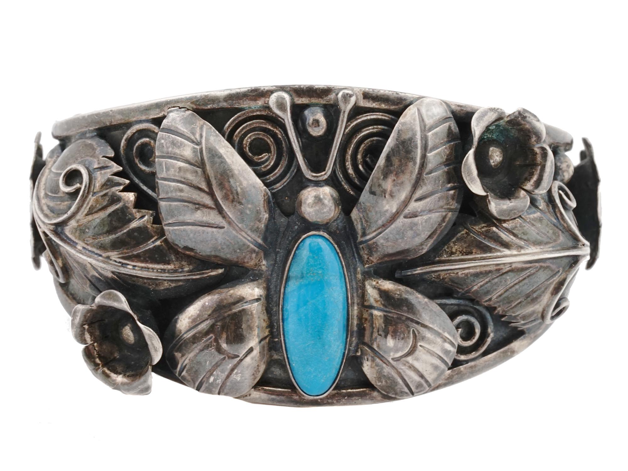 VTG AMERICAN NAVAJO STYLE SILVER TURQUOISE CUFF BANGLE PIC-3