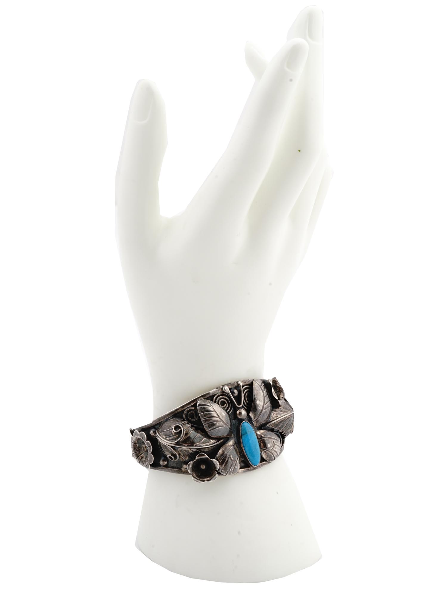 VTG AMERICAN NAVAJO STYLE SILVER TURQUOISE CUFF BANGLE PIC-2