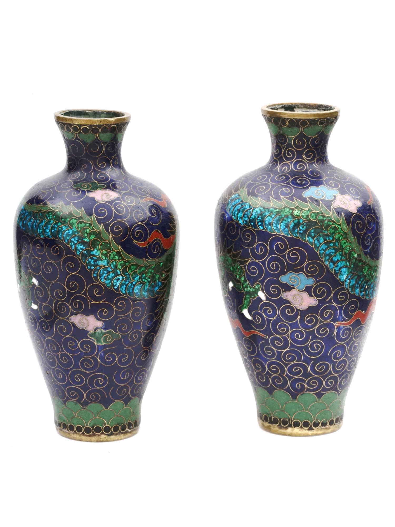 JAPANESE DRAGON CLOISONNE ENAMEL GOLDSTONE VASES PIC-4