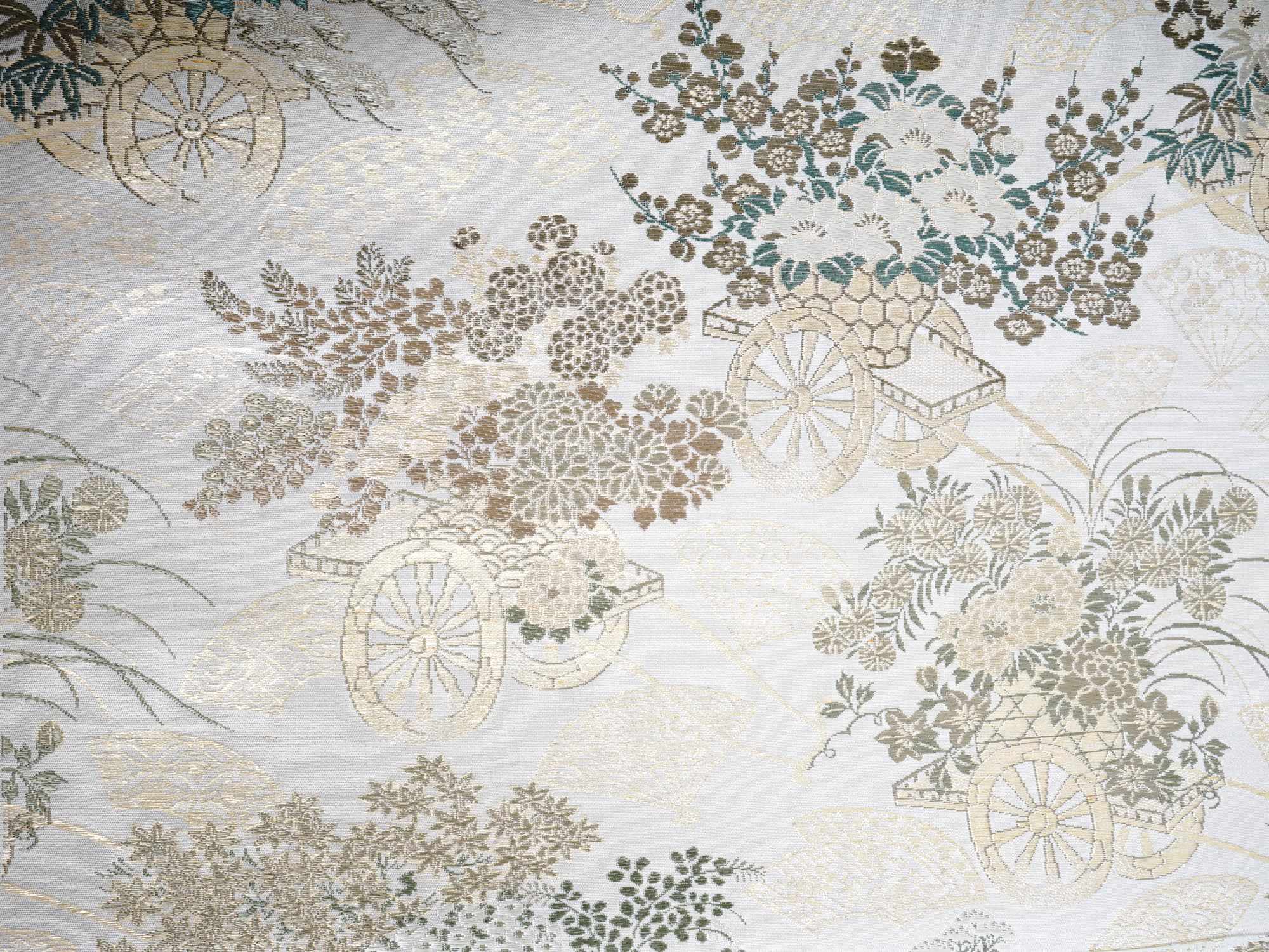 JAPANESE FLORAL HAND EMBROIDERED ON SILK SCROLL PIC-3