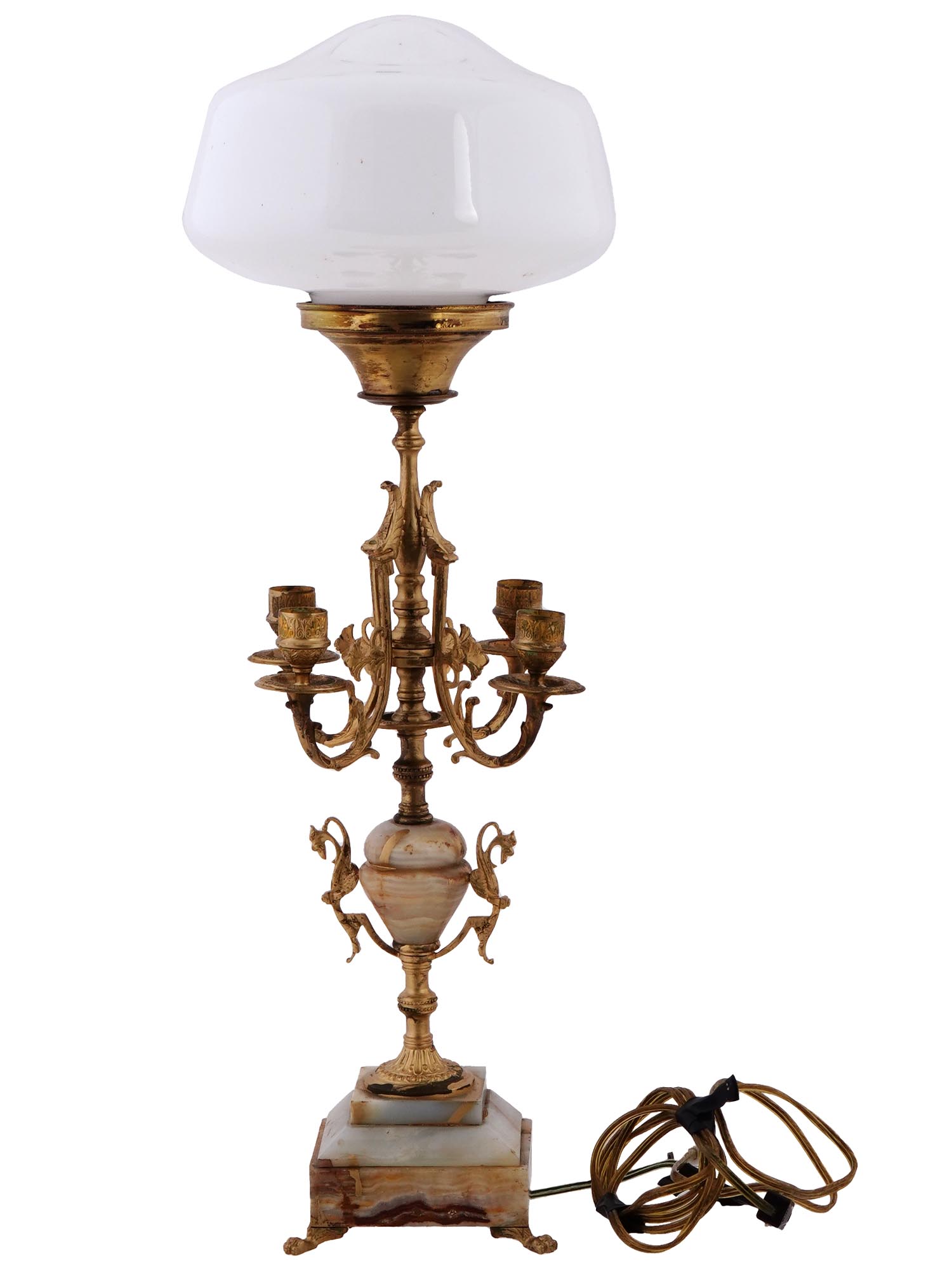 ANTIQUE FRENCH LOUIS XVI ONYX AND GILT BRONZE LAMP PIC-1