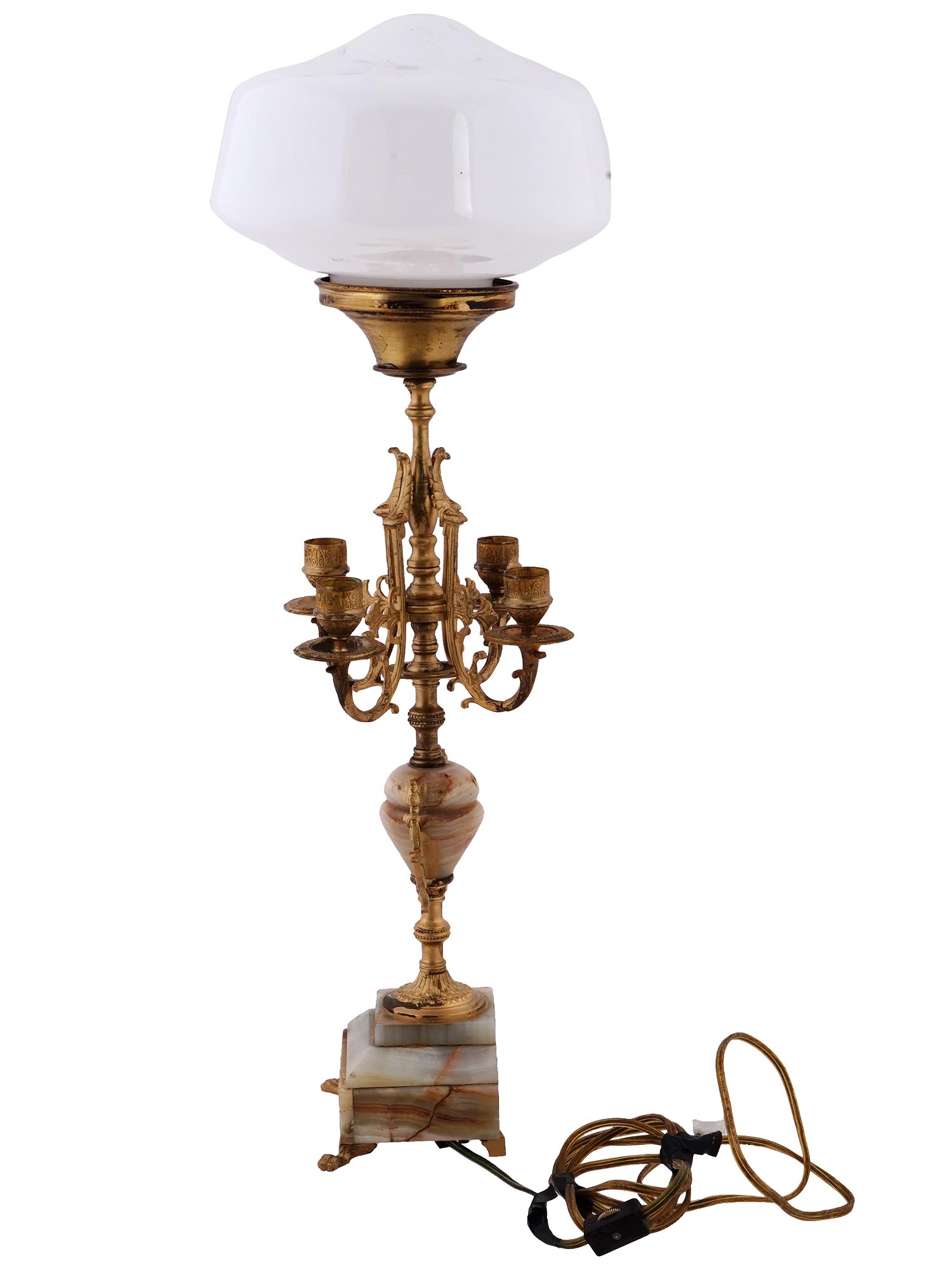 ANTIQUE FRENCH LOUIS XVI ONYX AND GILT BRONZE LAMP PIC-4
