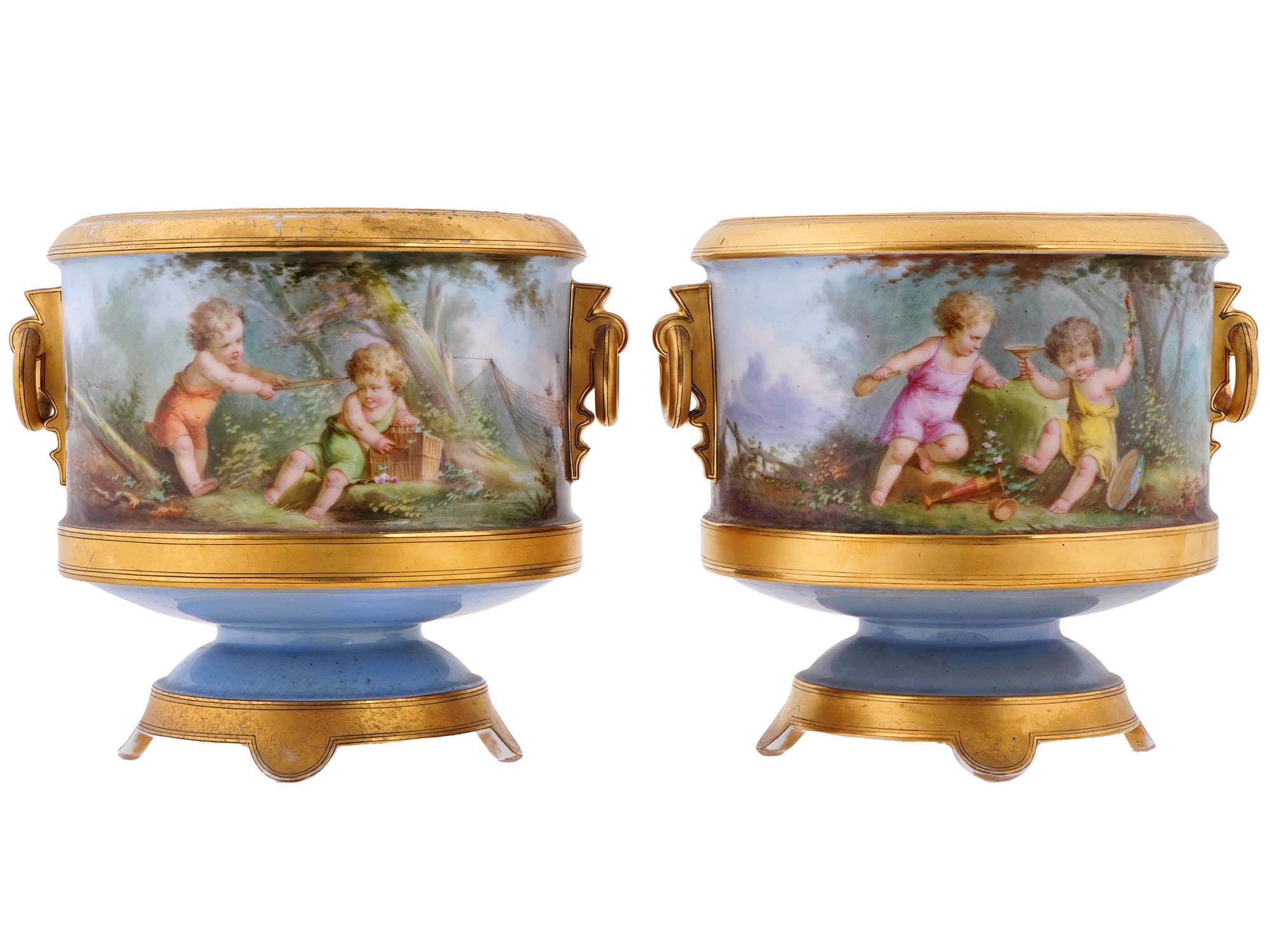 PAIR OF ANTIQUE 19TH C FRENCH PORCELAIN URNS PIC-0