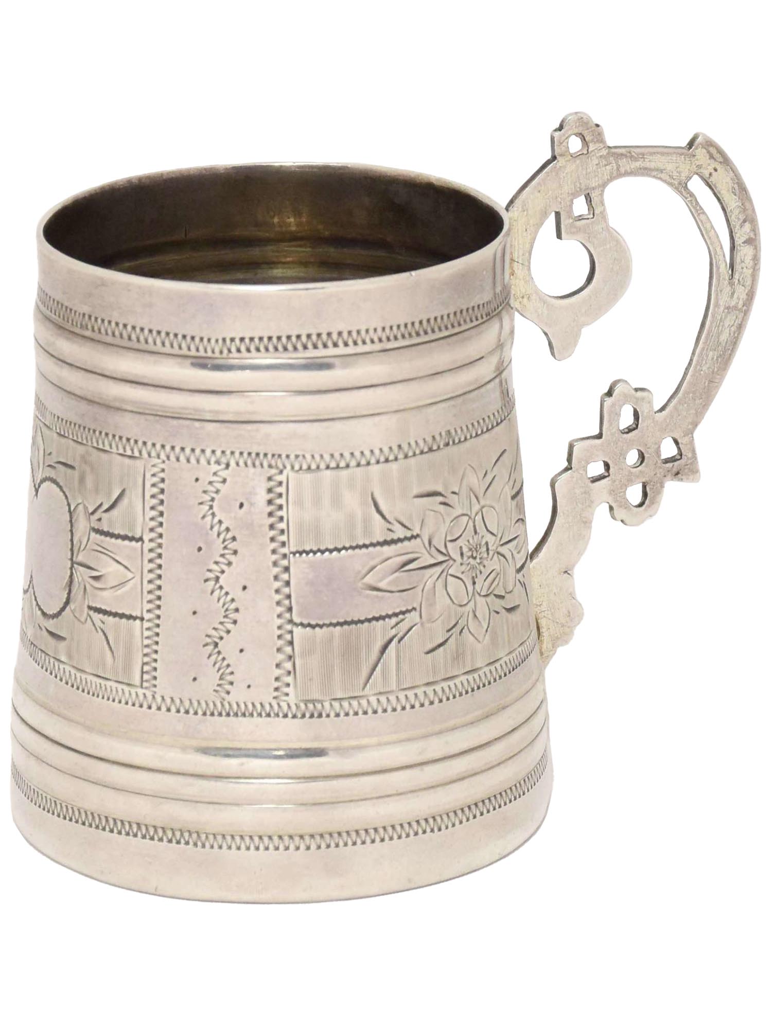 ANTIQUE 19TH C RUSSIAN 84 SILVER MINIATURE TANKARD PIC-0