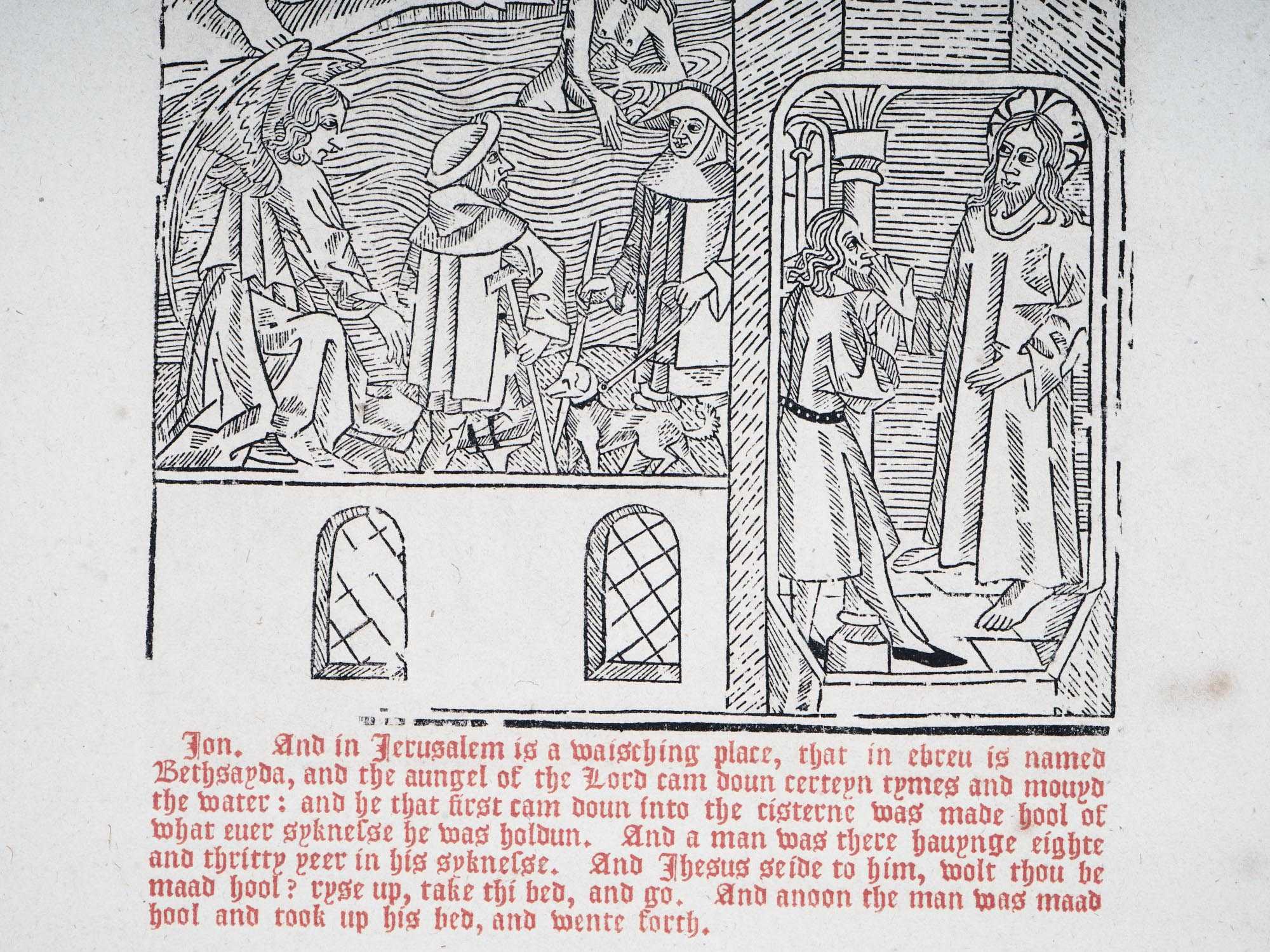 ANTIQUE BIBLE WOODCUT MAN HEALED AT POOL OF BETHESDA PIC-2