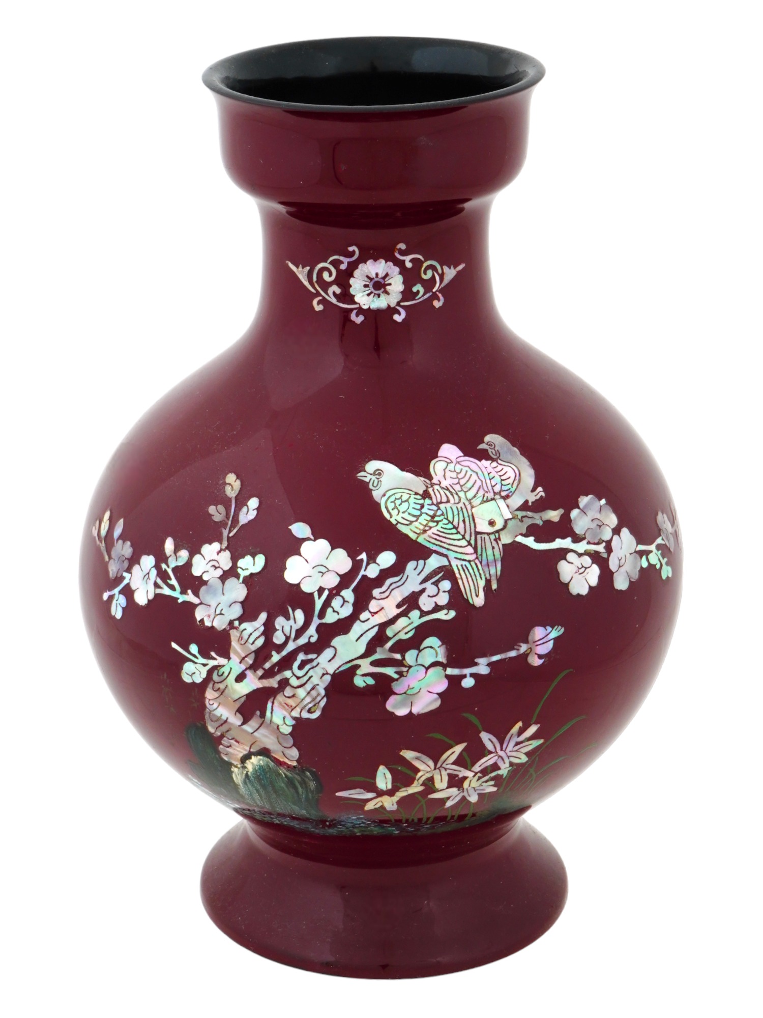 KOREAN LACQUERED VASE WITH MOTHER OF PEARL INLAY PIC-0