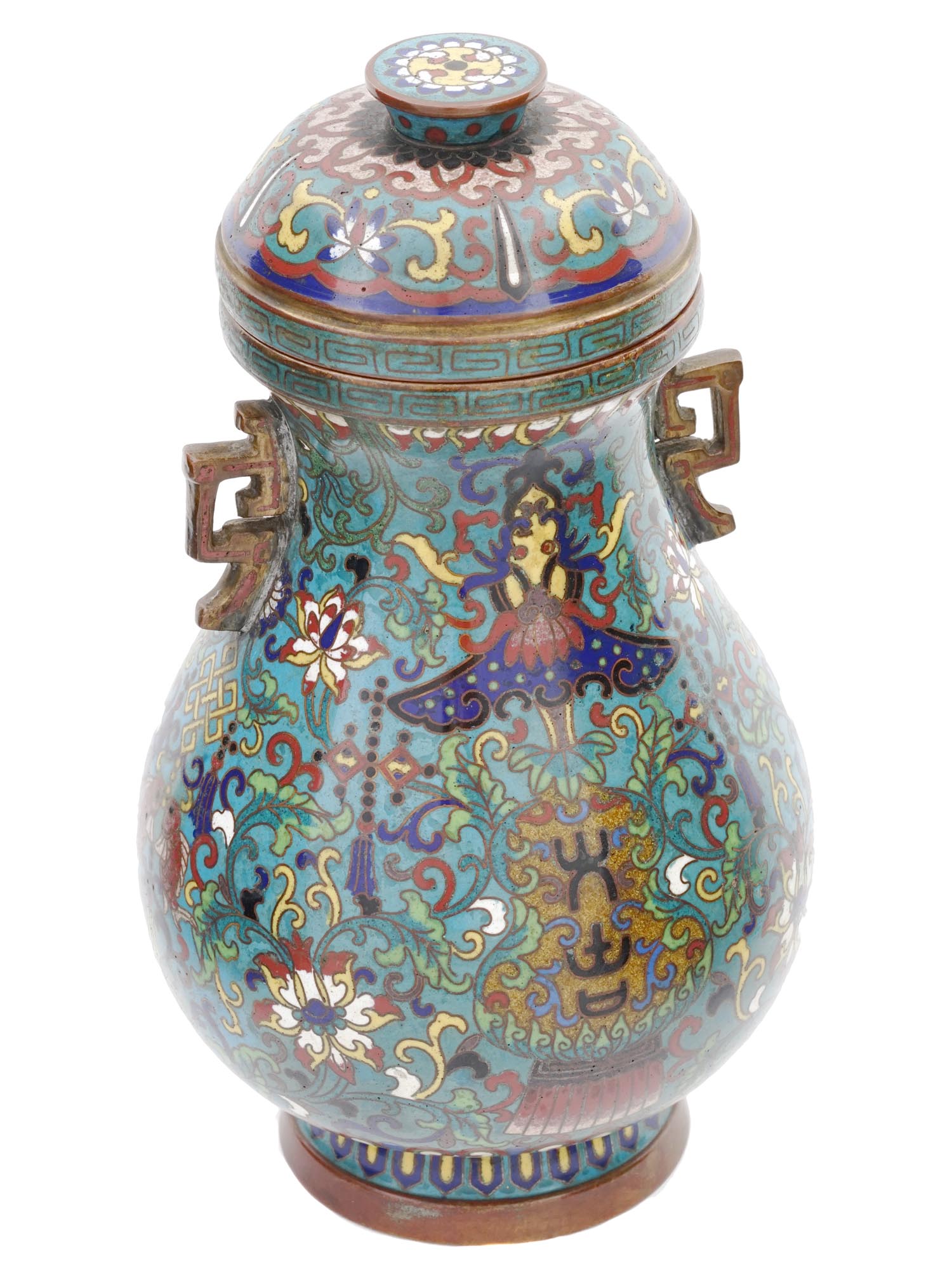 ANTIQUE CHINESE QING CLOISONNE ENAMEL LIDDED JAR PIC-1