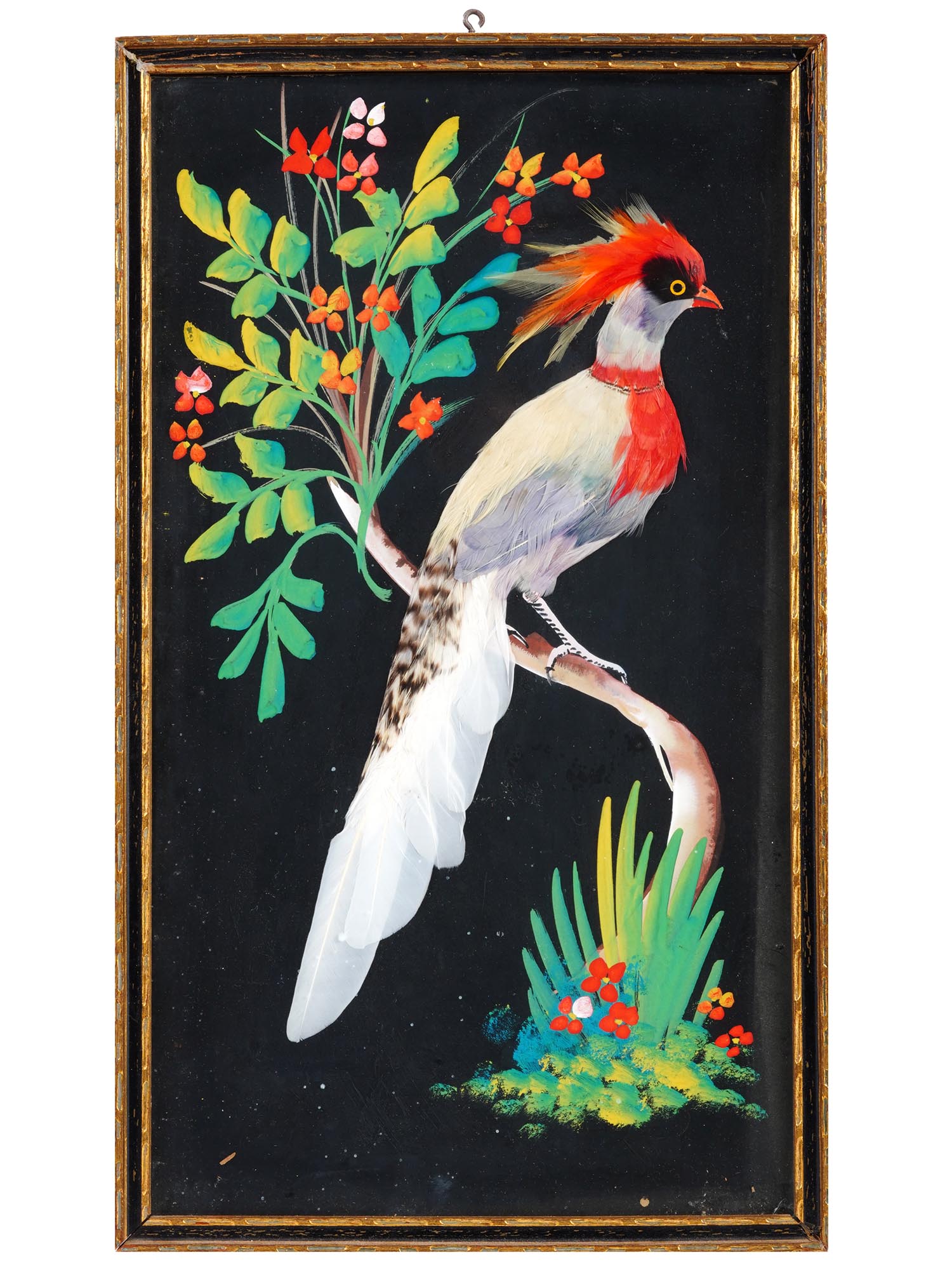 MEXICAN FEATHERWORK MIXED MEDIA PAINTING A PARROT PIC-0