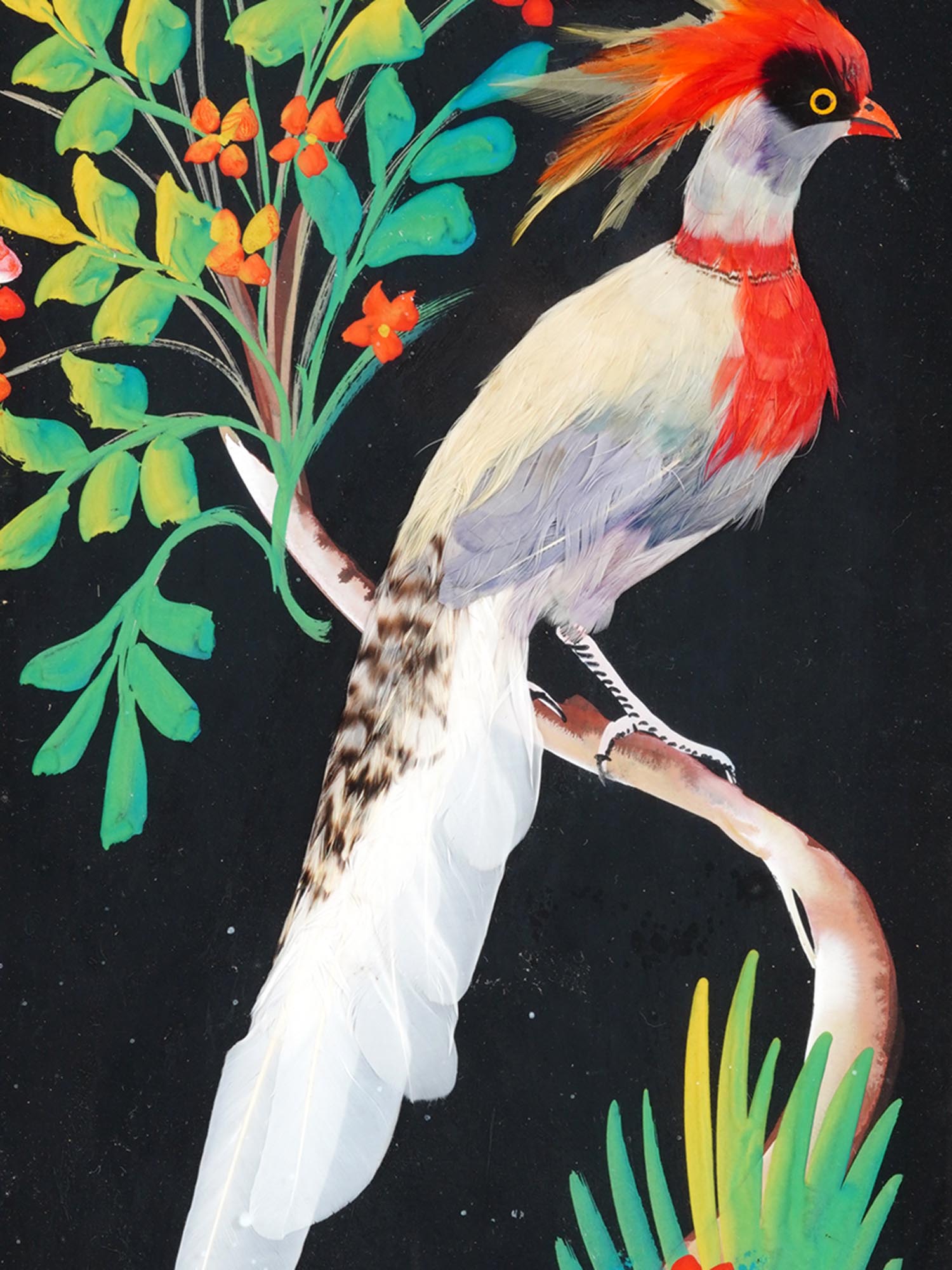 MEXICAN FEATHERWORK MIXED MEDIA PAINTING A PARROT PIC-1